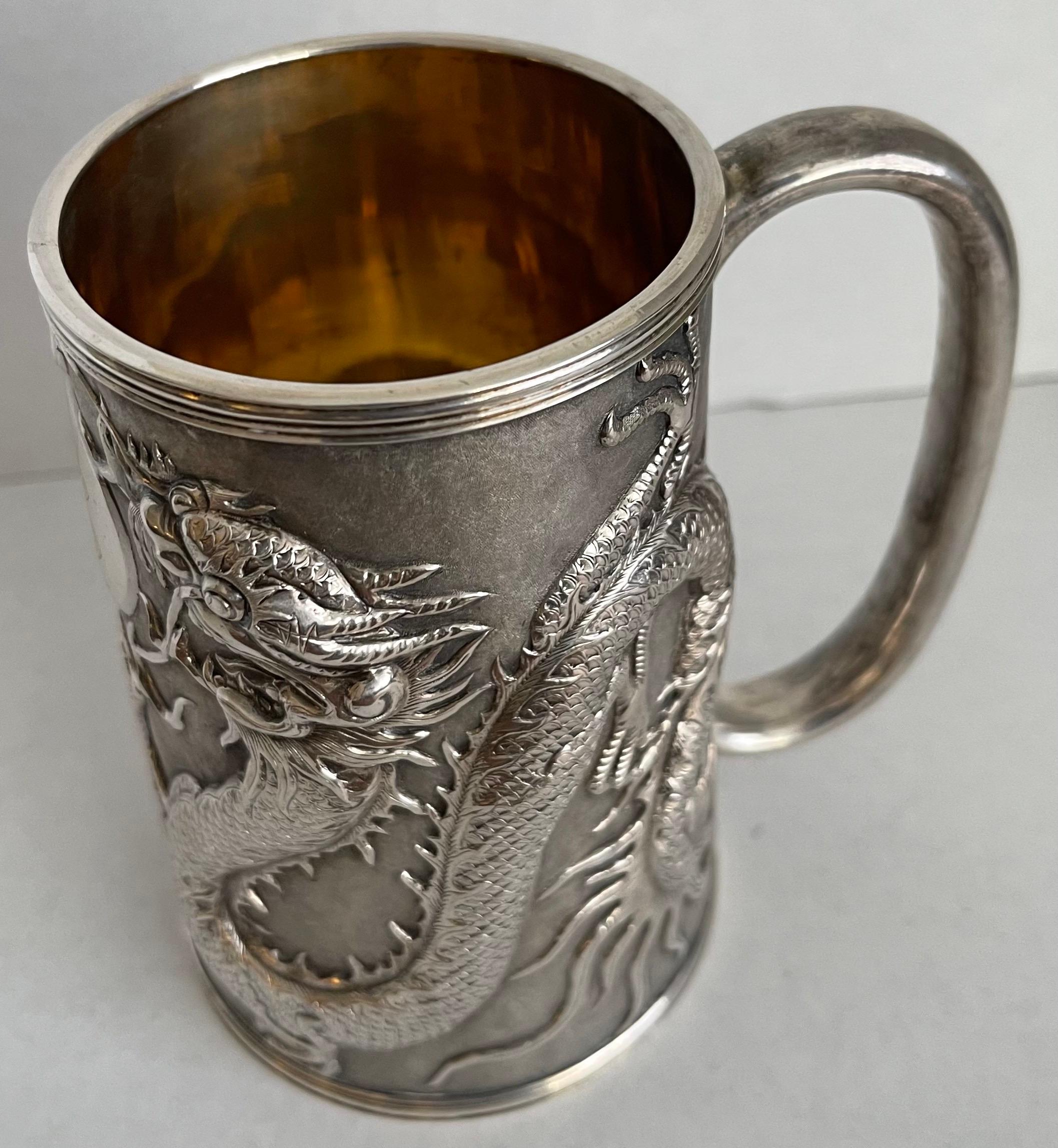1840s Chinese Export Silver Dragon Tankard In Good Condition In Stamford, CT