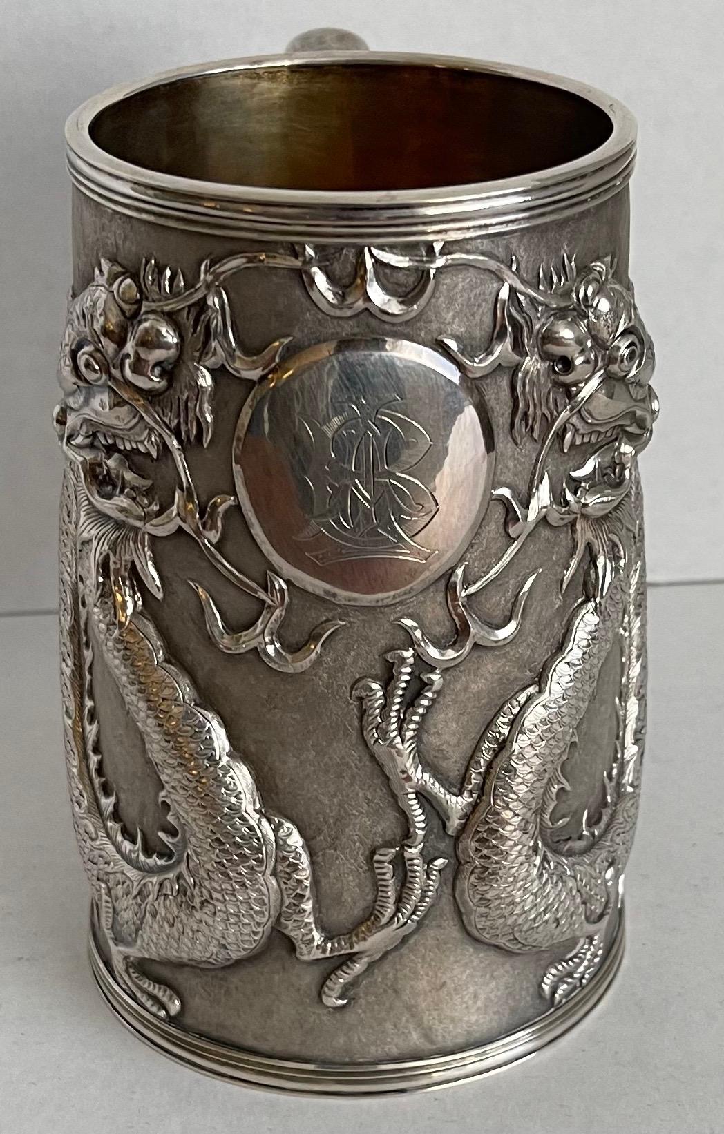 Mid-19th Century 1840s Chinese Export Silver Dragon Tankard