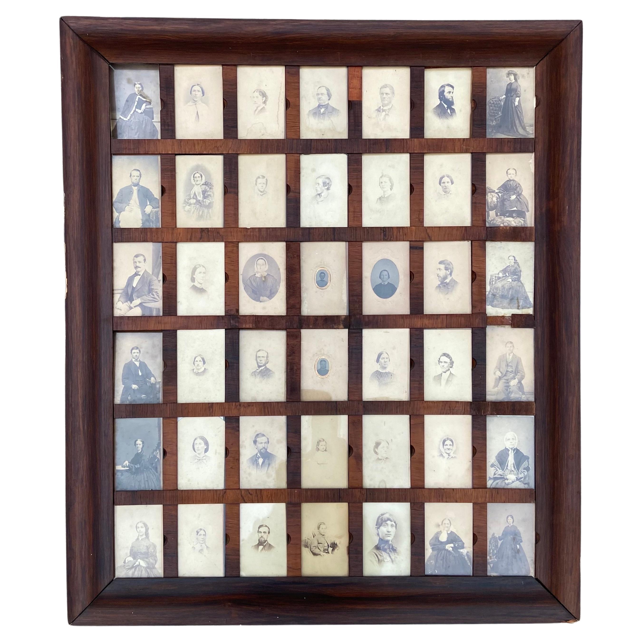 1840’s Collection 42 Photographs in Custom Spring Loaded Antique Picture Frame For Sale