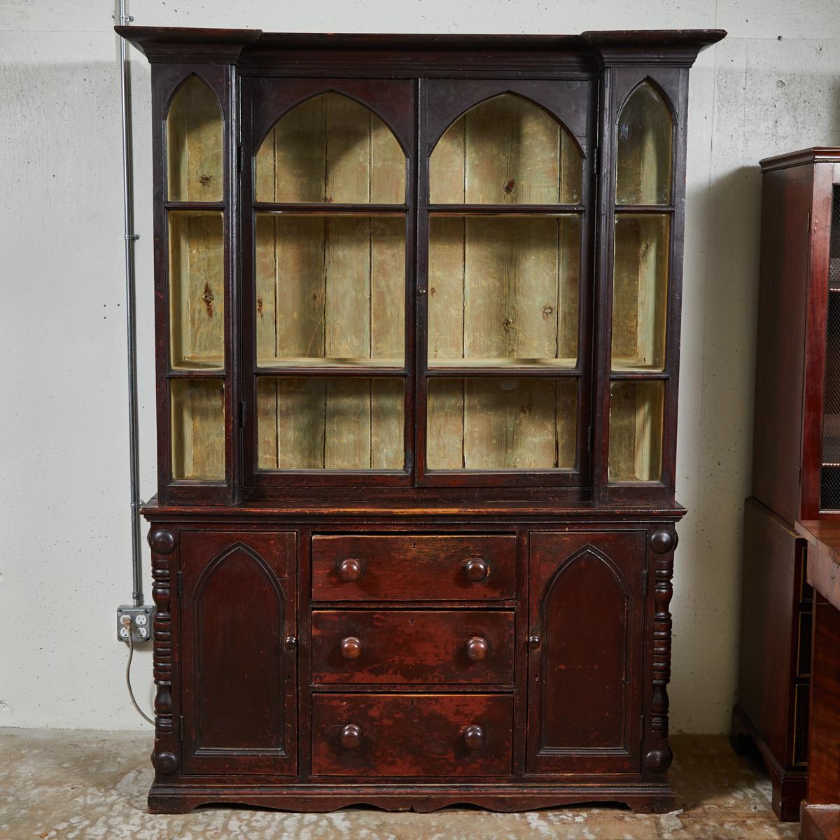 1840s English painted Cornish dresser. Can be used as a china cabinet, cupboard, or bookcase also.
