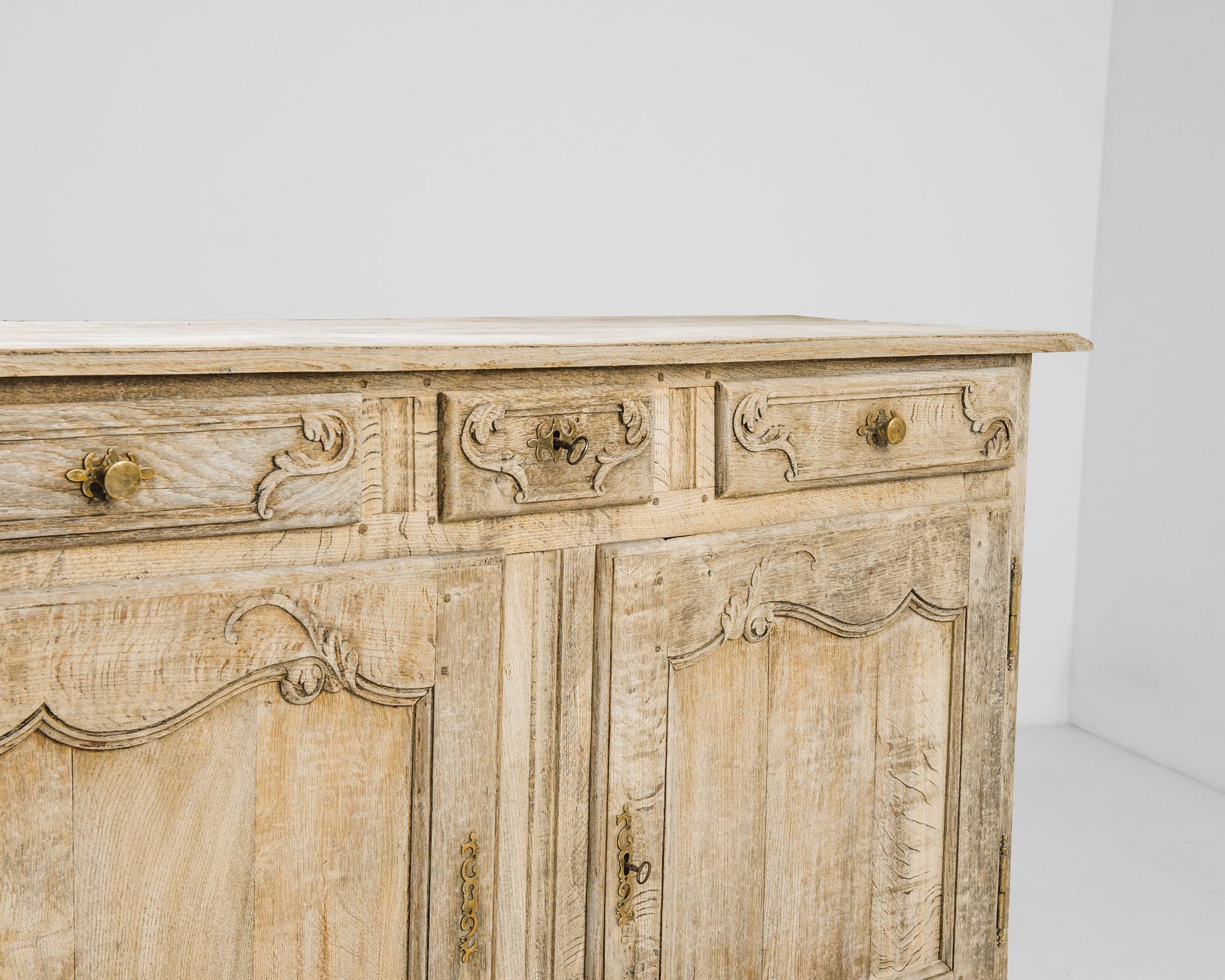 Brass 1840s French Bleached Oak Buffet