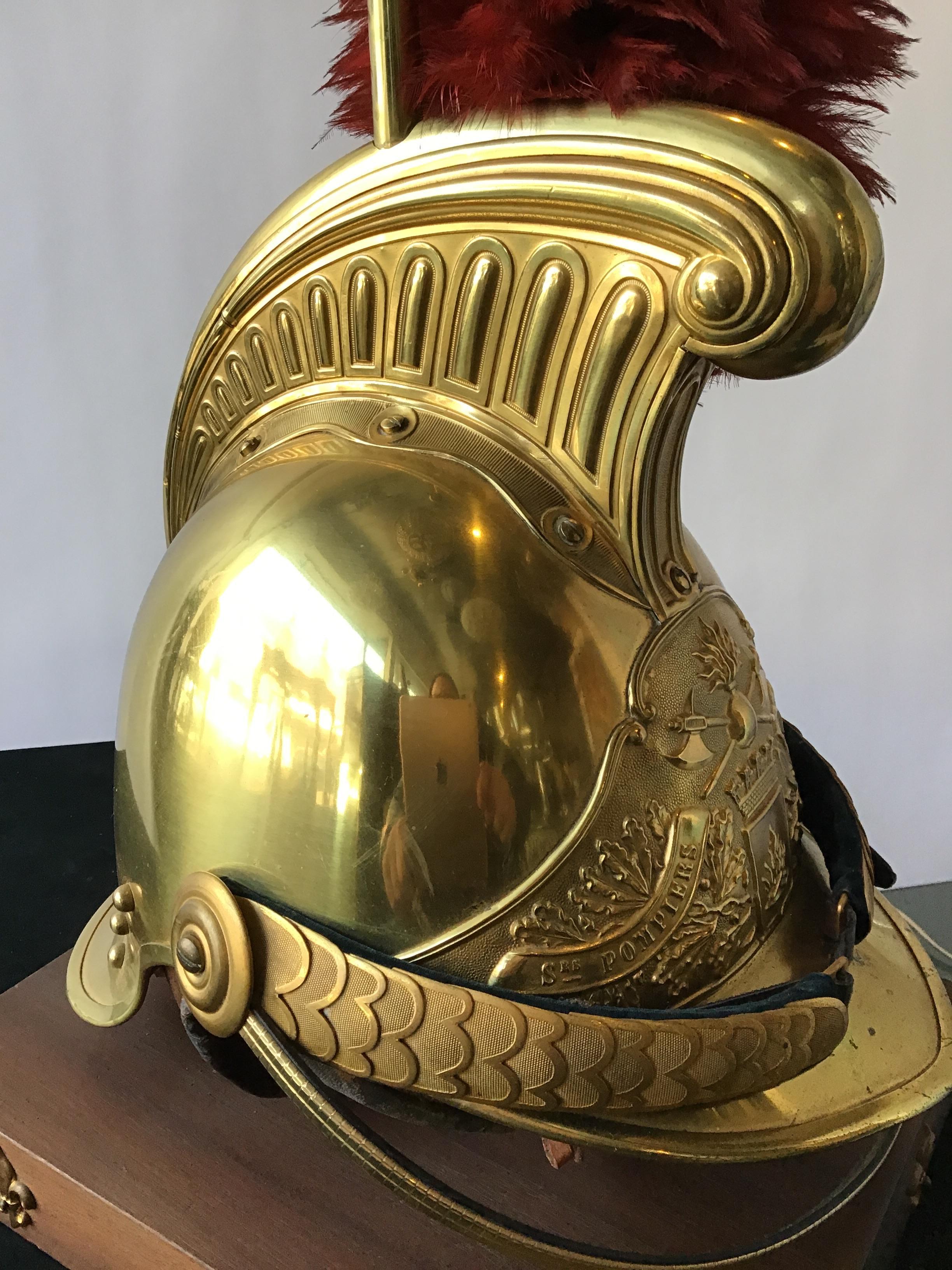 Brass 1840s French Fireman’s Helmet Lamp For Sale