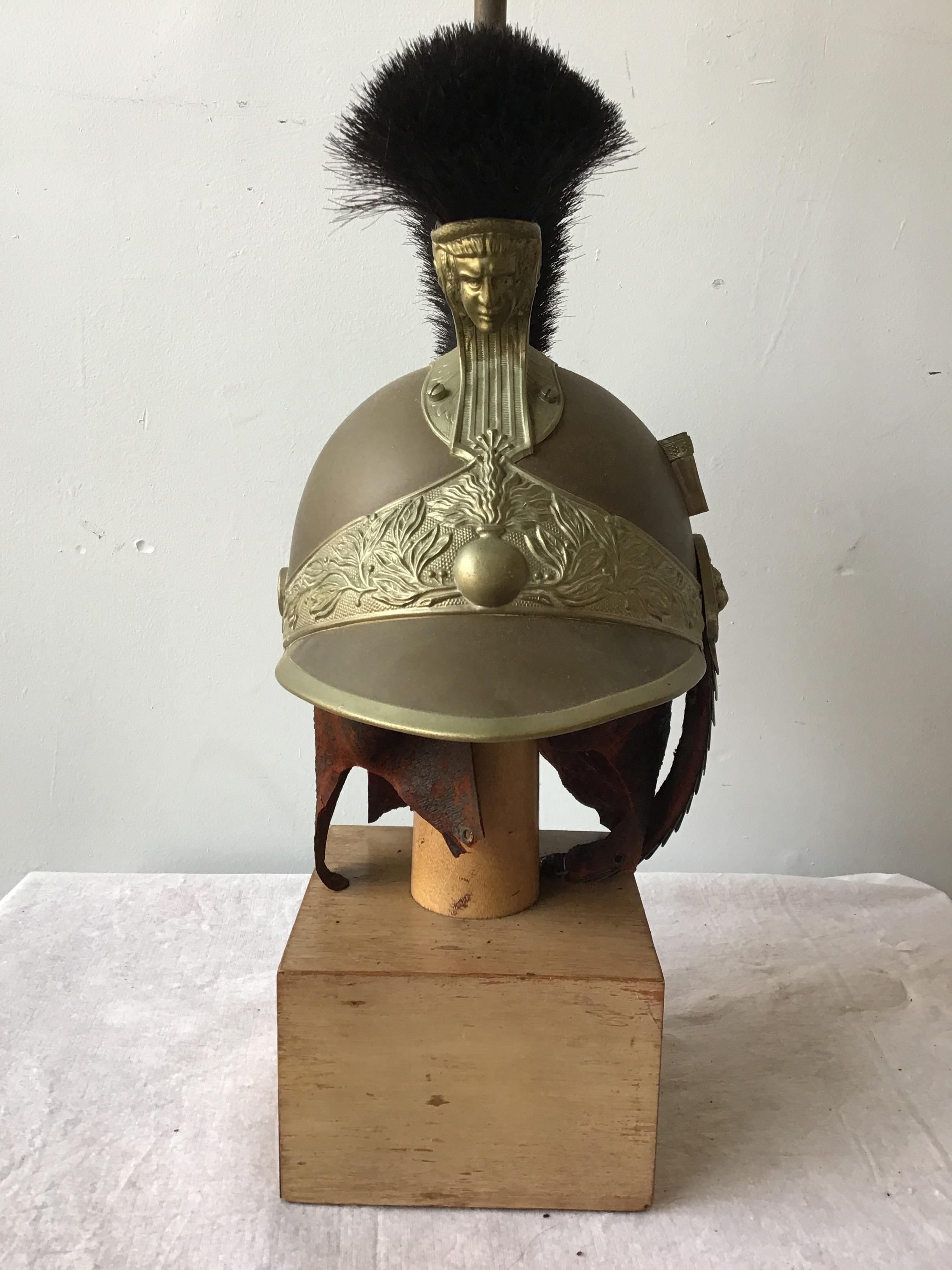 Mid-19th Century 1840s French Fireman’s Helmet Lamp on Base For Sale