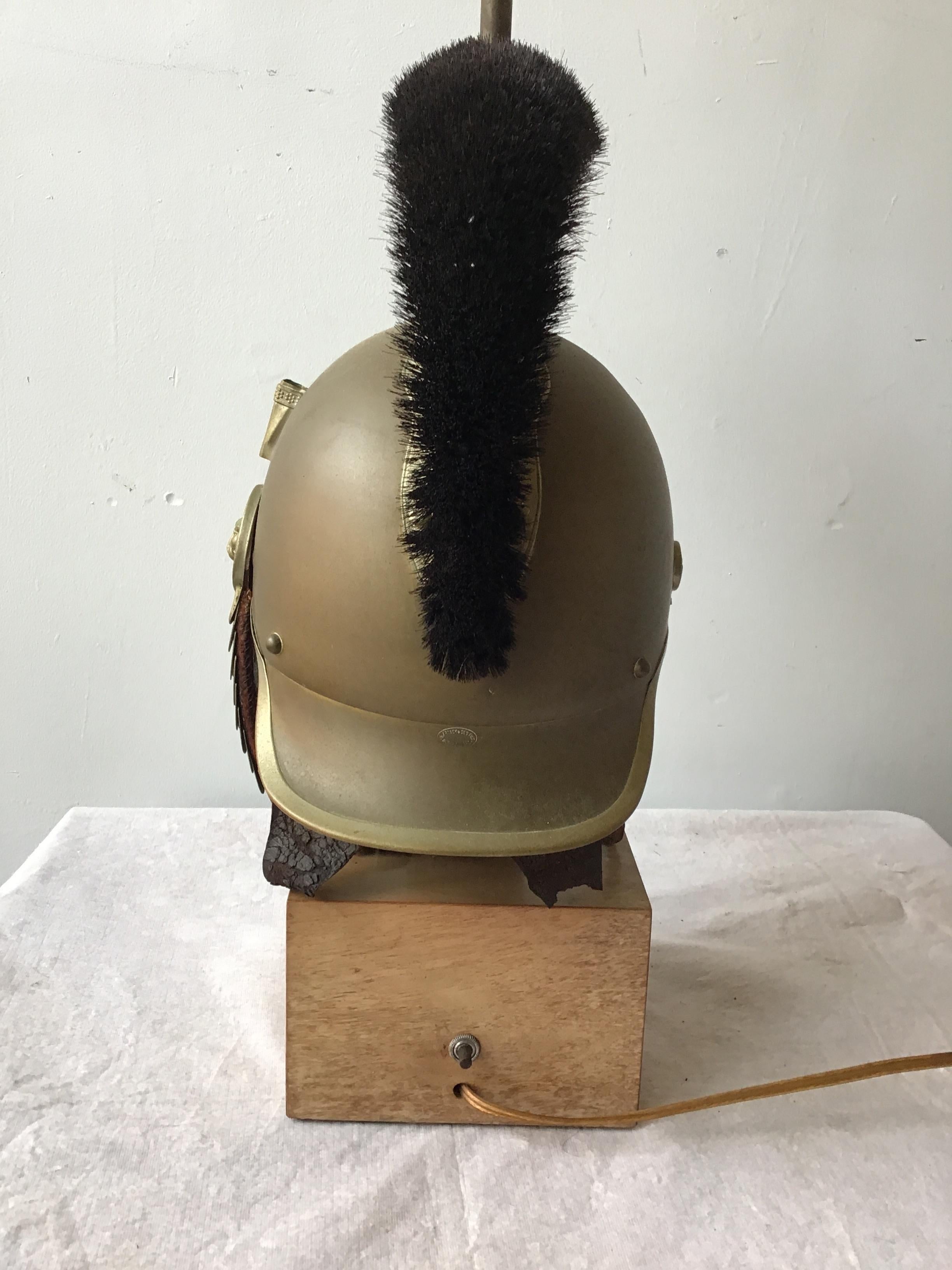 1840s French Fireman’s Helmet Lamp on Base For Sale 1