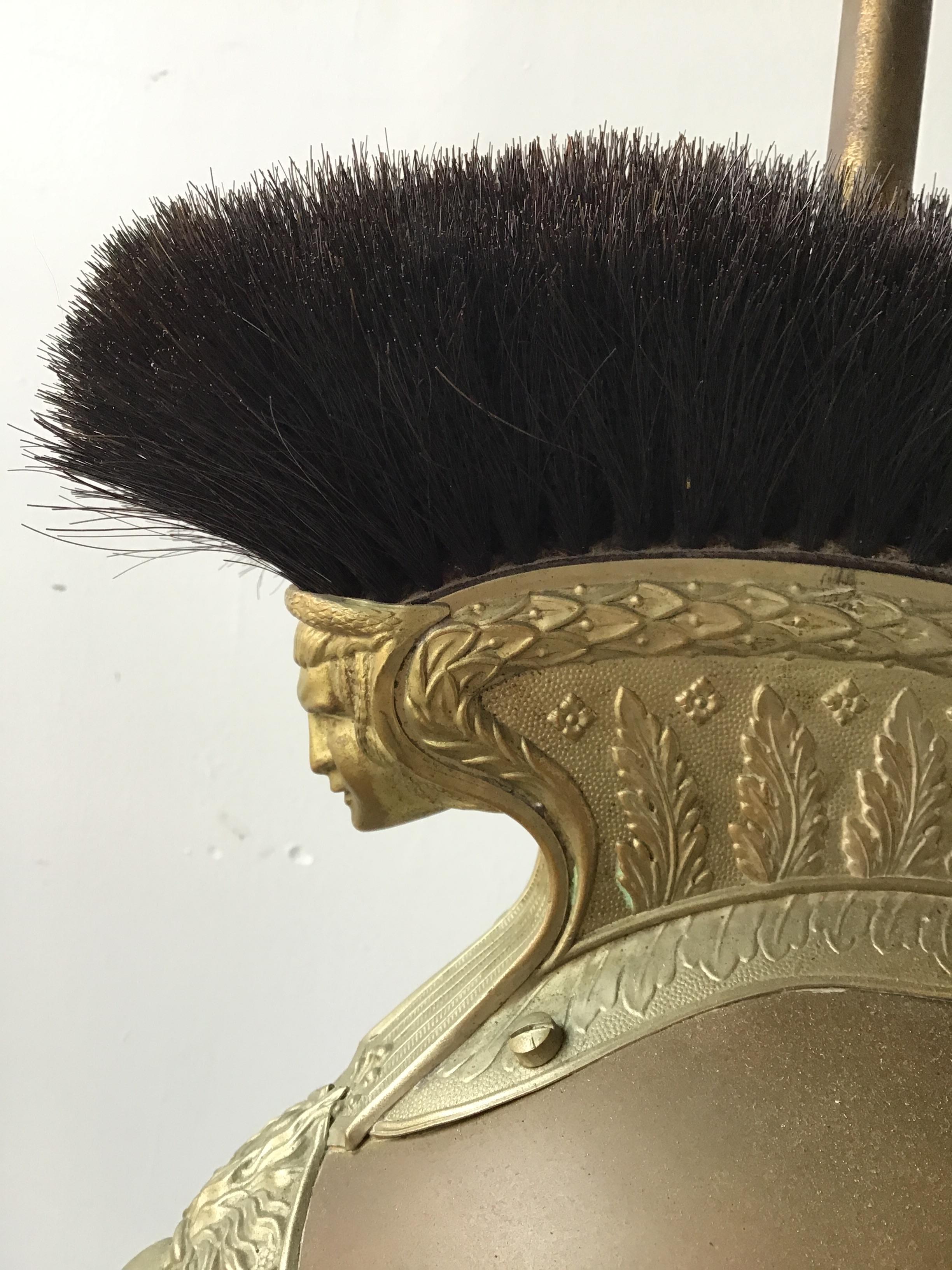 1840s French Fireman’s Helmet Lamp on Base For Sale 2