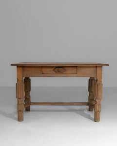 1840s French Louis XIII Table Dark Oak Carved Legs Single Drawer