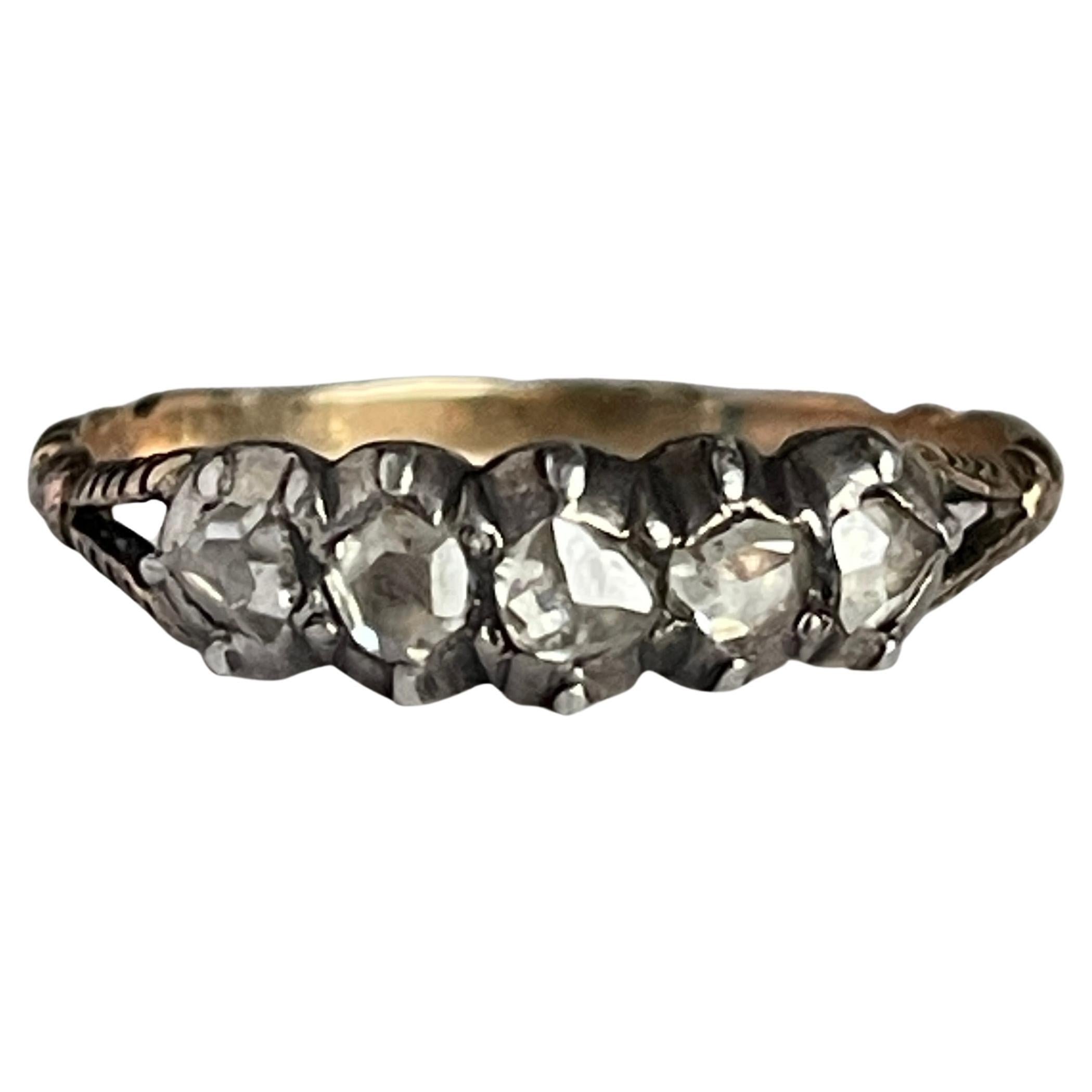 1840
s Georgian Dutch Antique Rosecut Half Hoop Ring Heirloom Jewelry en vente