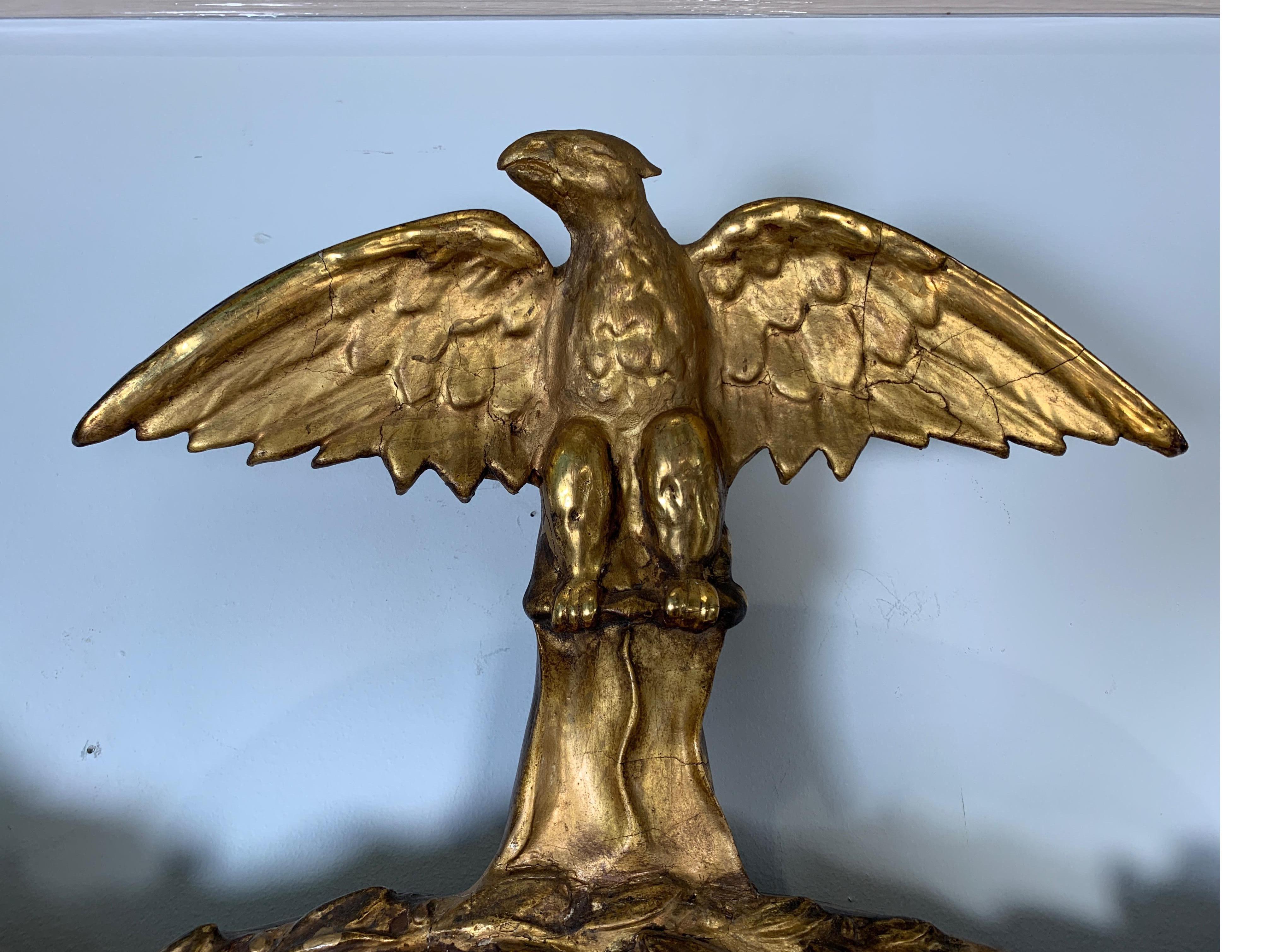 1840s Period Giltwood and Gesso Americana Mirror with Eagle & Cornucopia Design In Good Condition In Lambertville, NJ