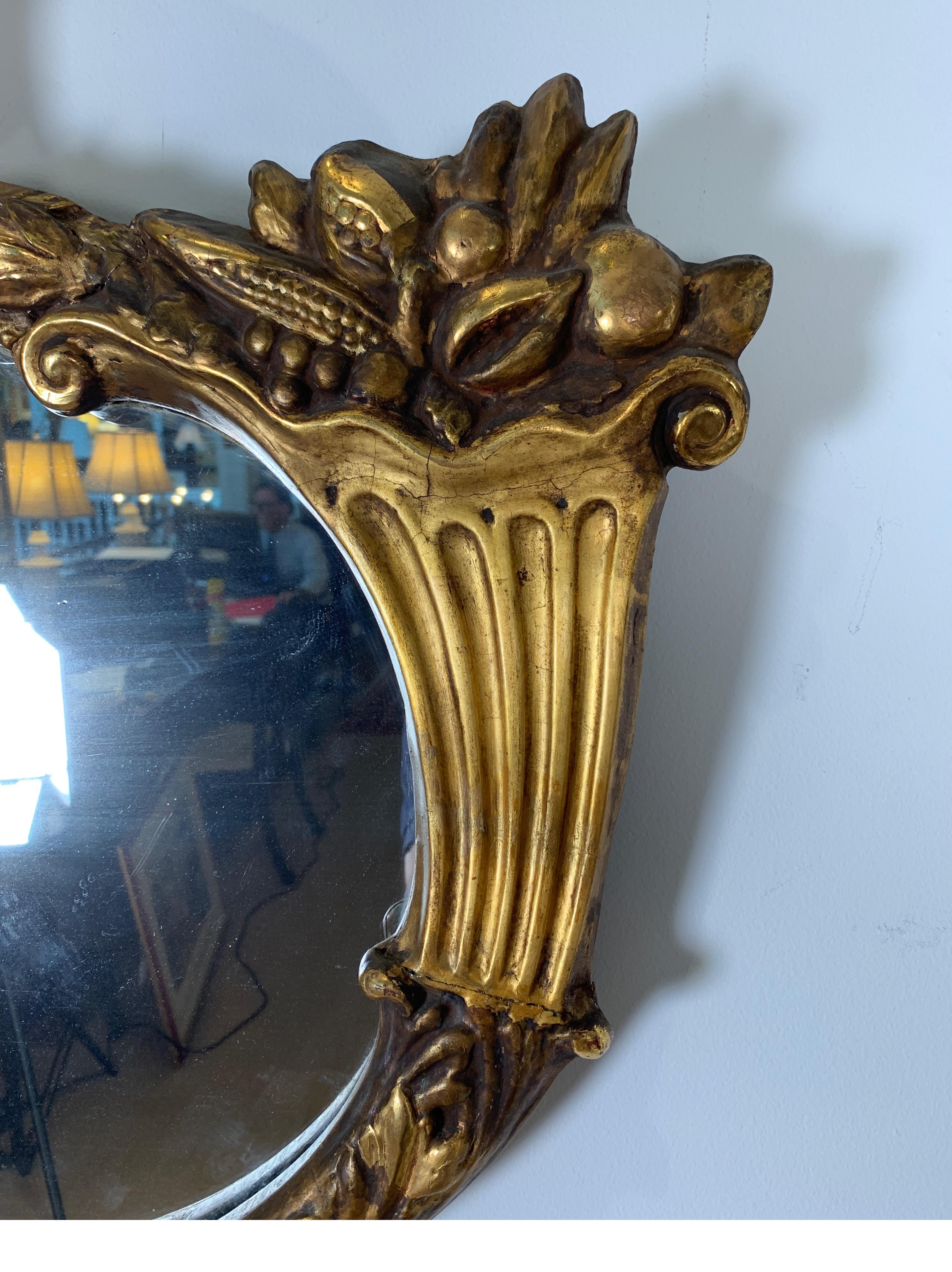 1840s Period Giltwood and Gesso Americana Mirror with Eagle & Cornucopia Design 2