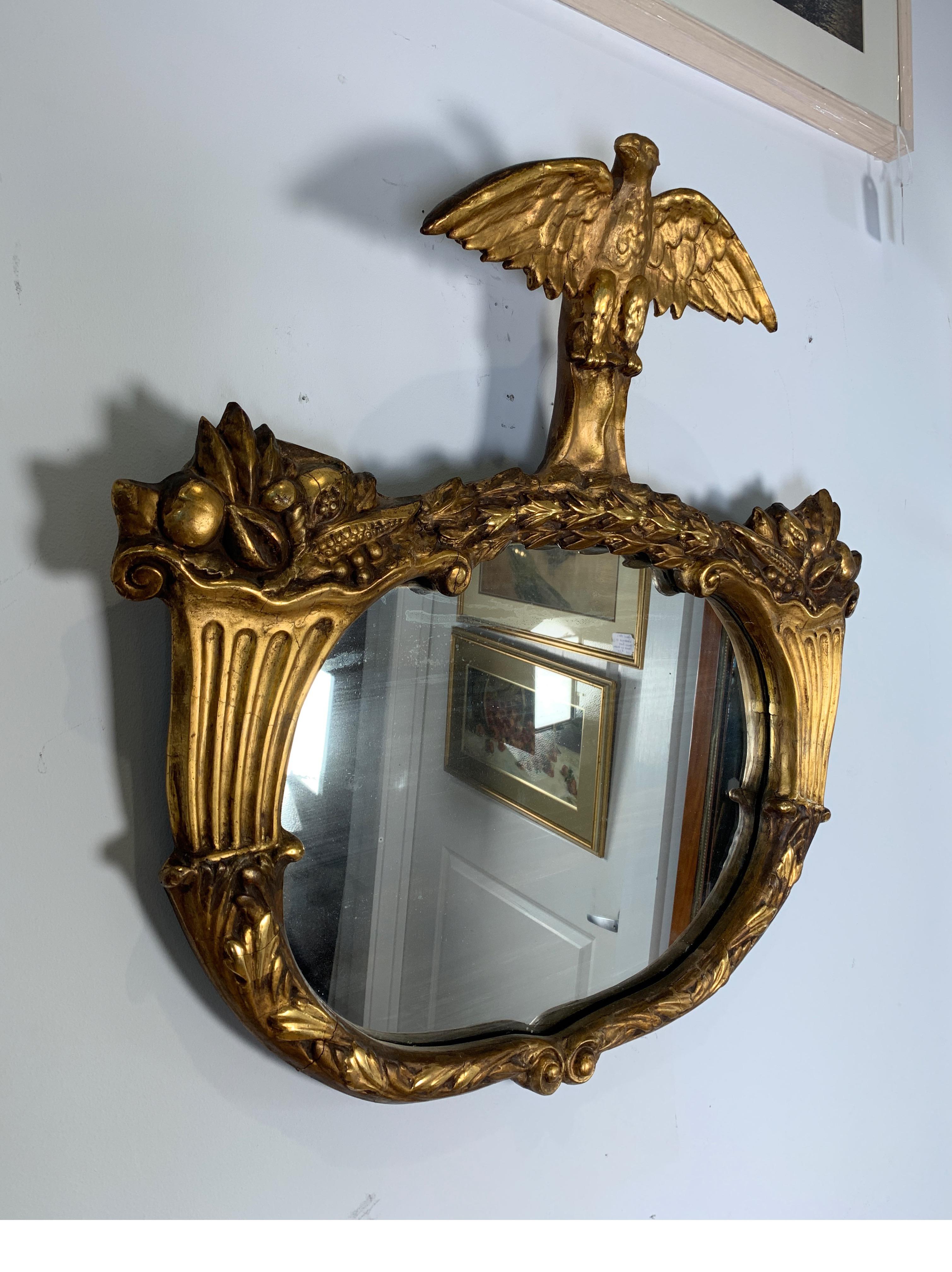 1840s Period Giltwood and Gesso Americana Mirror with Eagle & Cornucopia Design 3