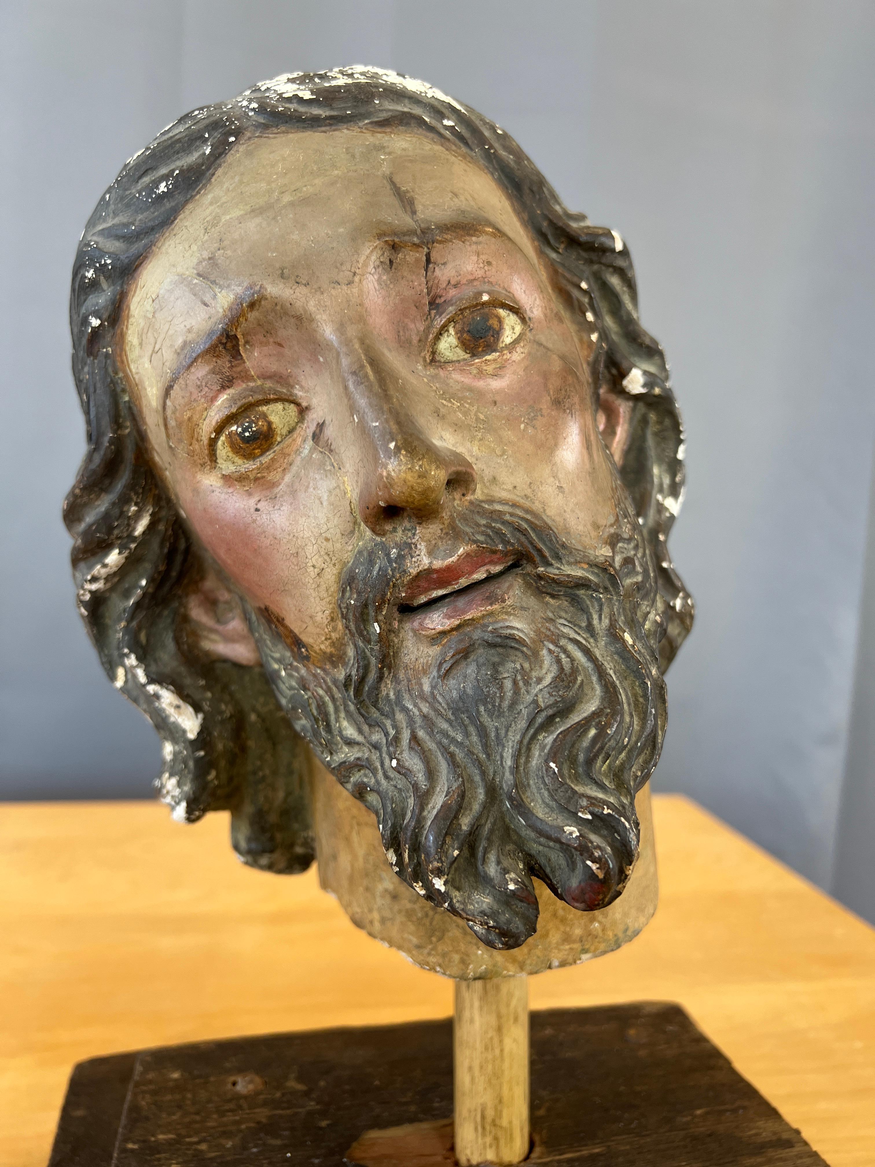  1840s Plaster and Gesso Head of a Saint Italian For Sale 6