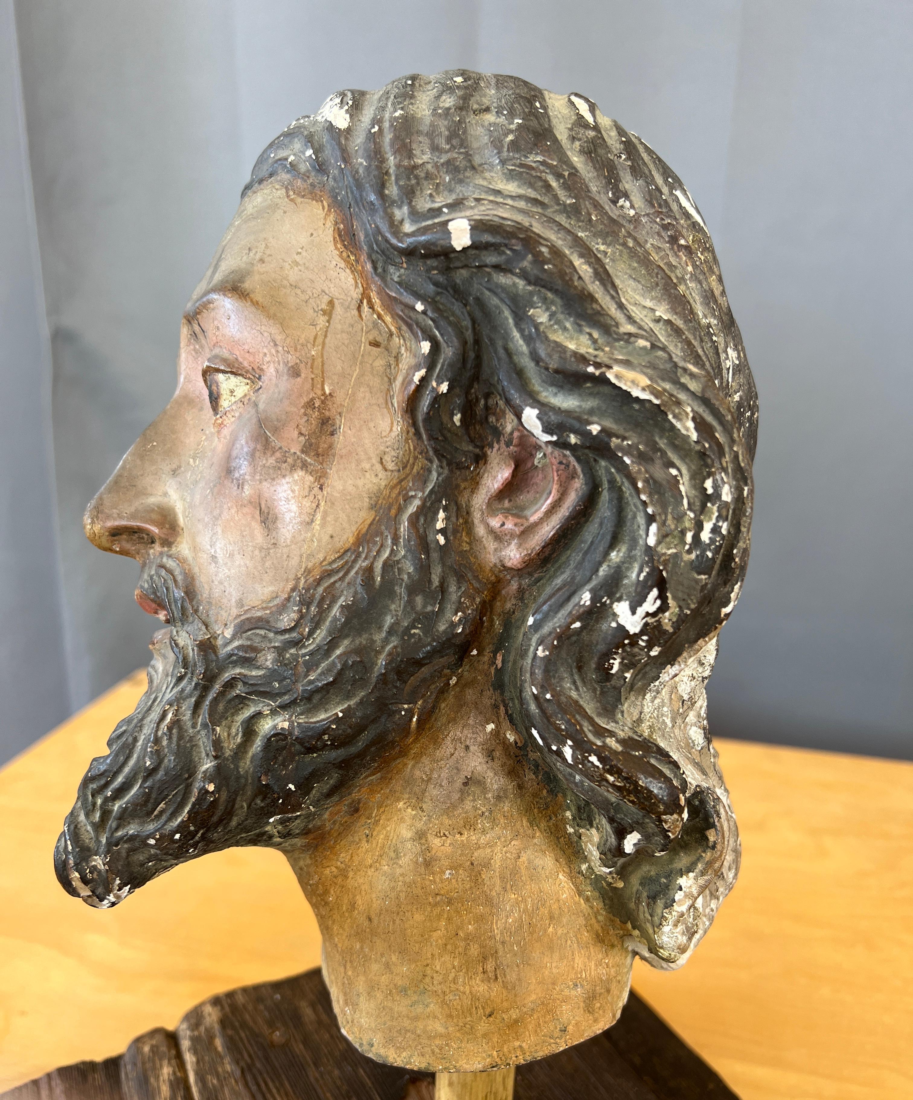  1840s Plaster and Gesso Head of a Saint Italian For Sale 7