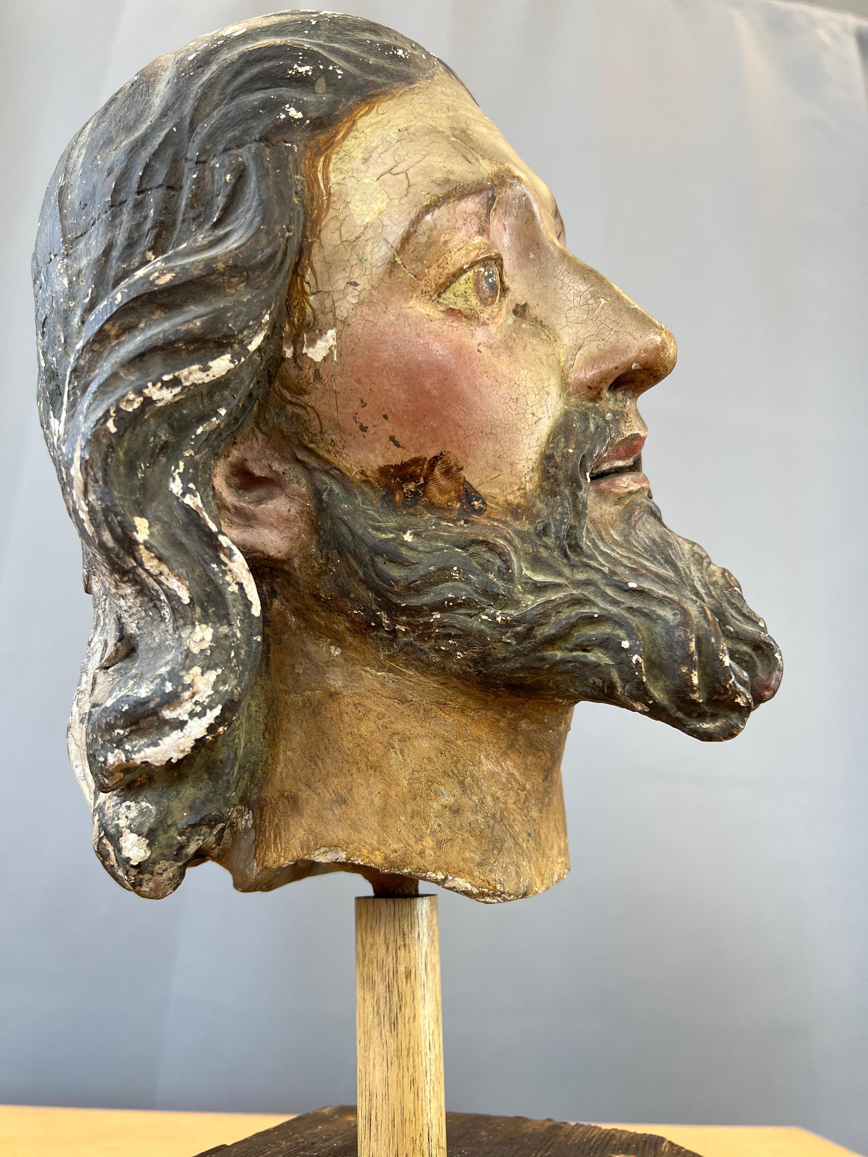  1840s Plaster and Gesso Head of a Saint Italian For Sale 9