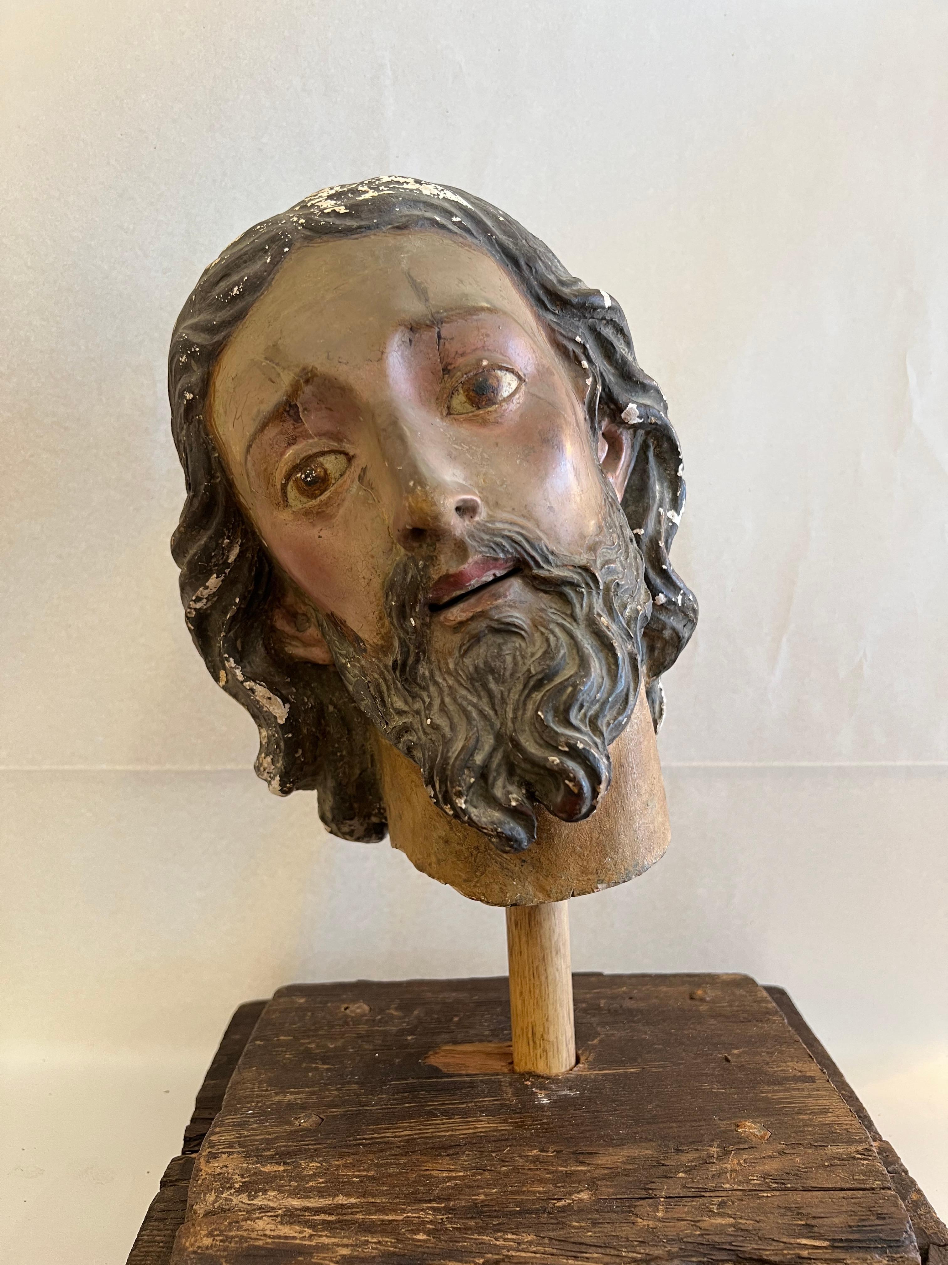  1840s Plaster and Gesso Head of a Saint Italian For Sale 14