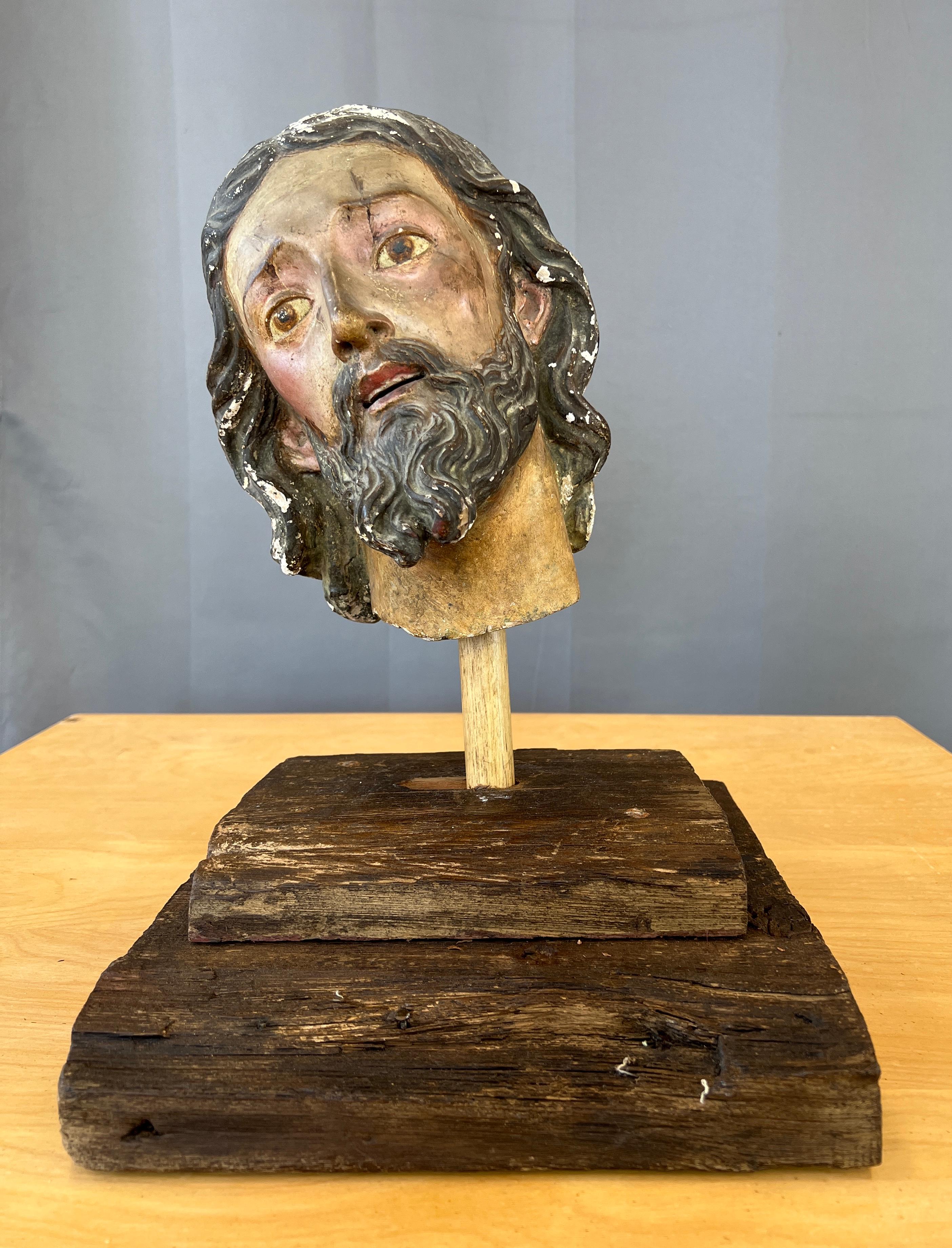 Other  1840s Plaster and Gesso Head of a Saint Italian For Sale