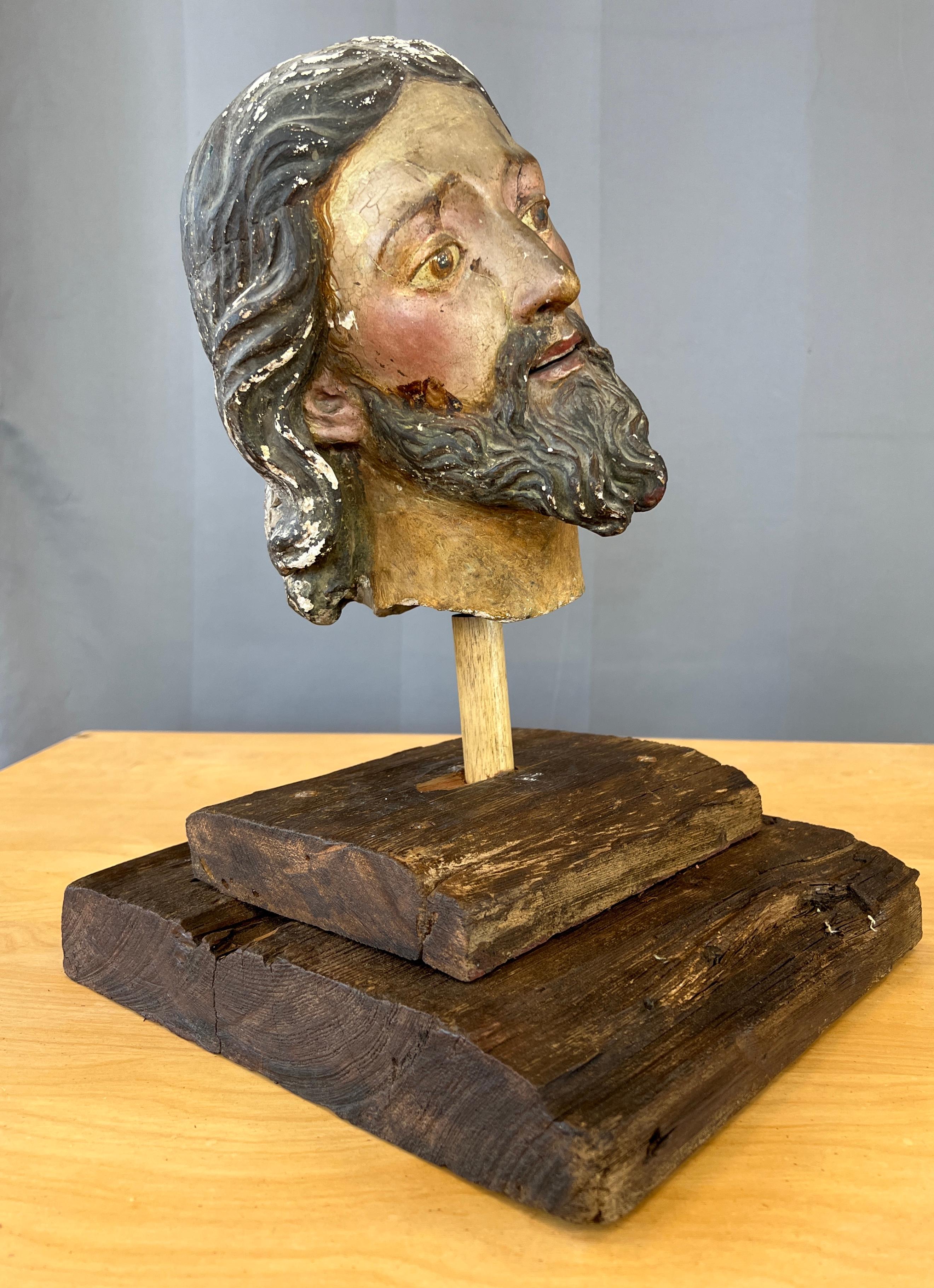  1840s Plaster and Gesso Head of a Saint Italian In Fair Condition For Sale In San Francisco, CA