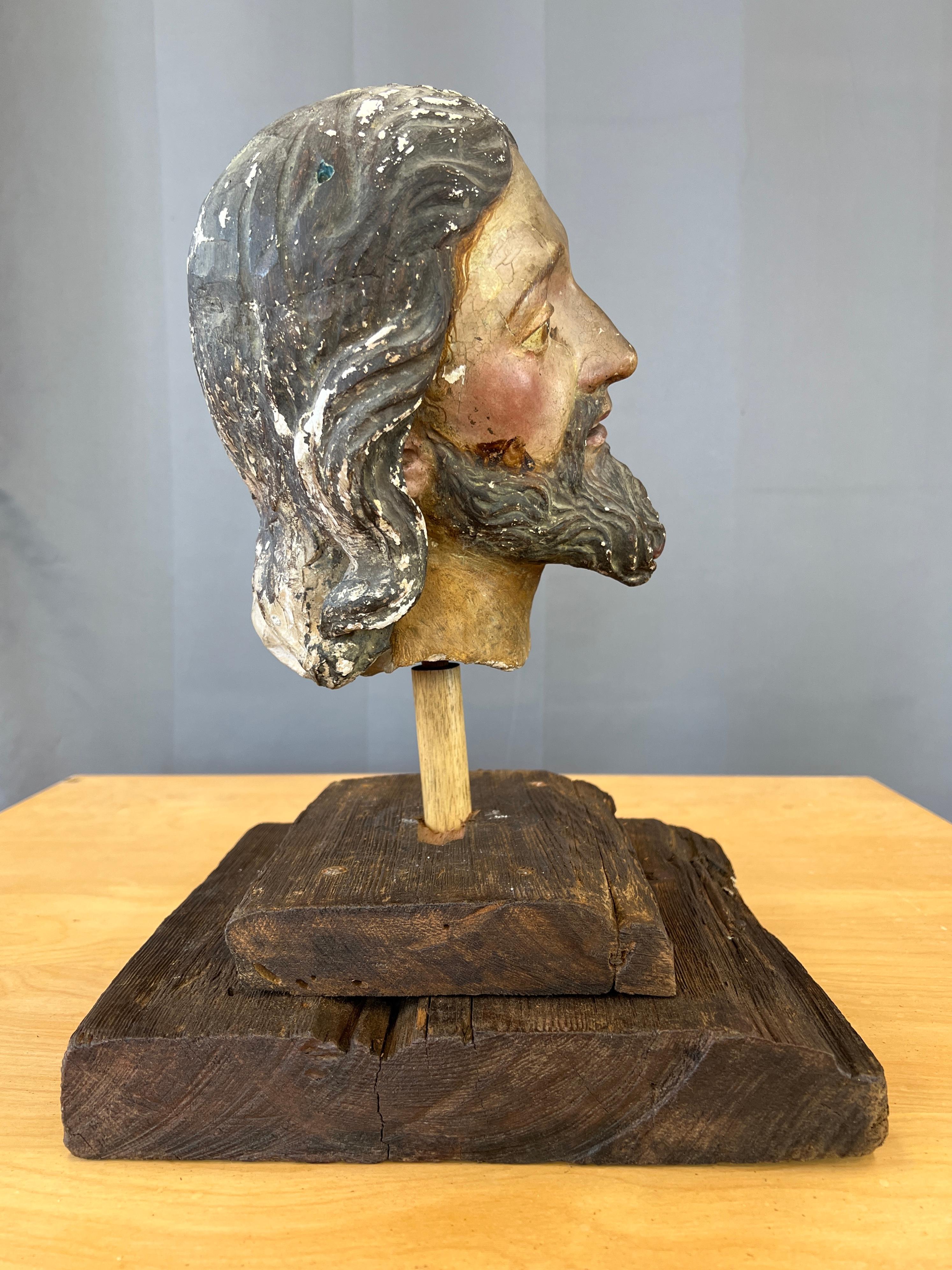 Mid-19th Century  1840s Plaster and Gesso Head of a Saint Italian For Sale