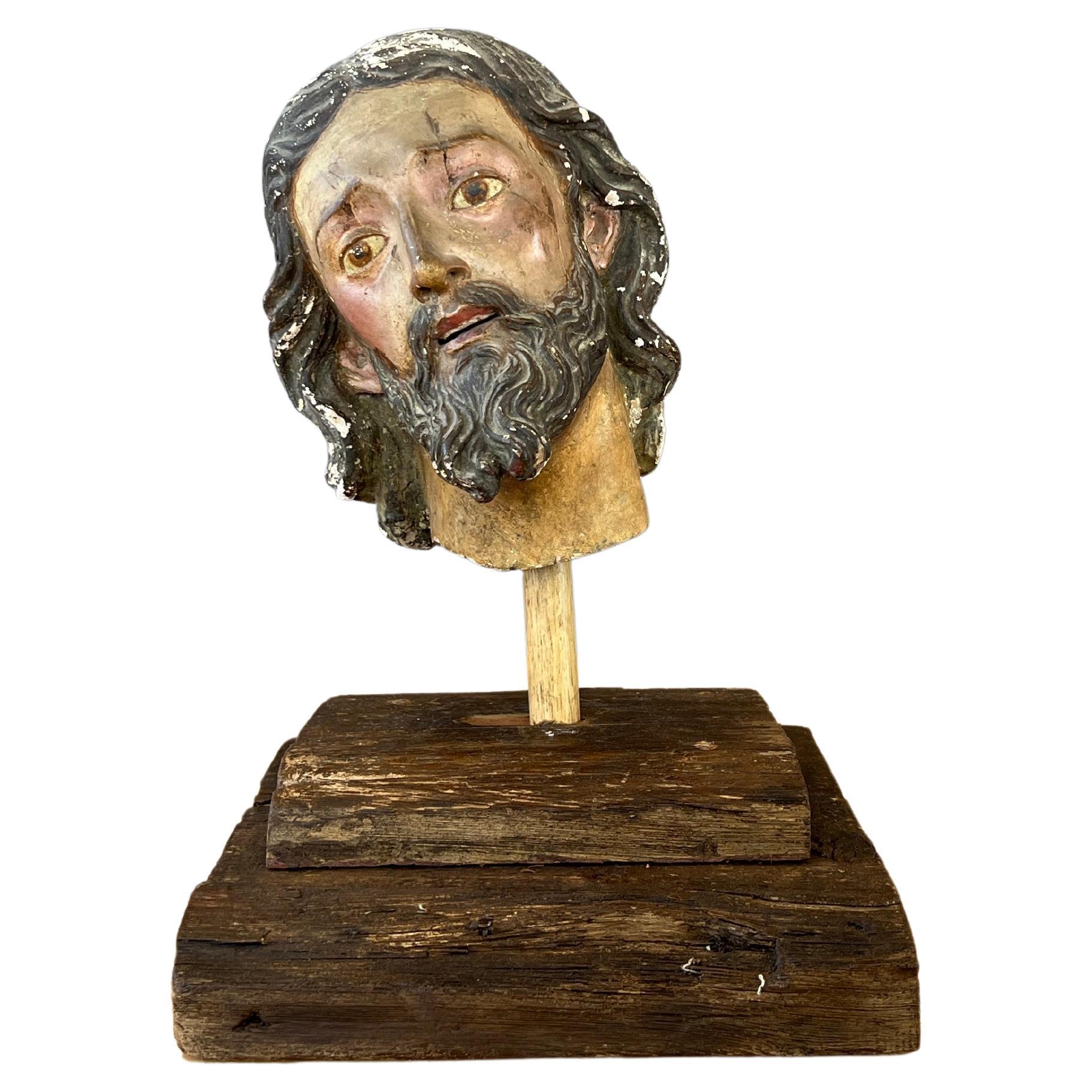  1840s Plaster and Gesso Head of a Saint Italian For Sale