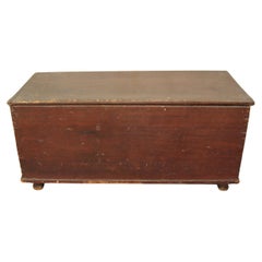 Antique 1840's Primitive Red 6 Board Pine blanket chest