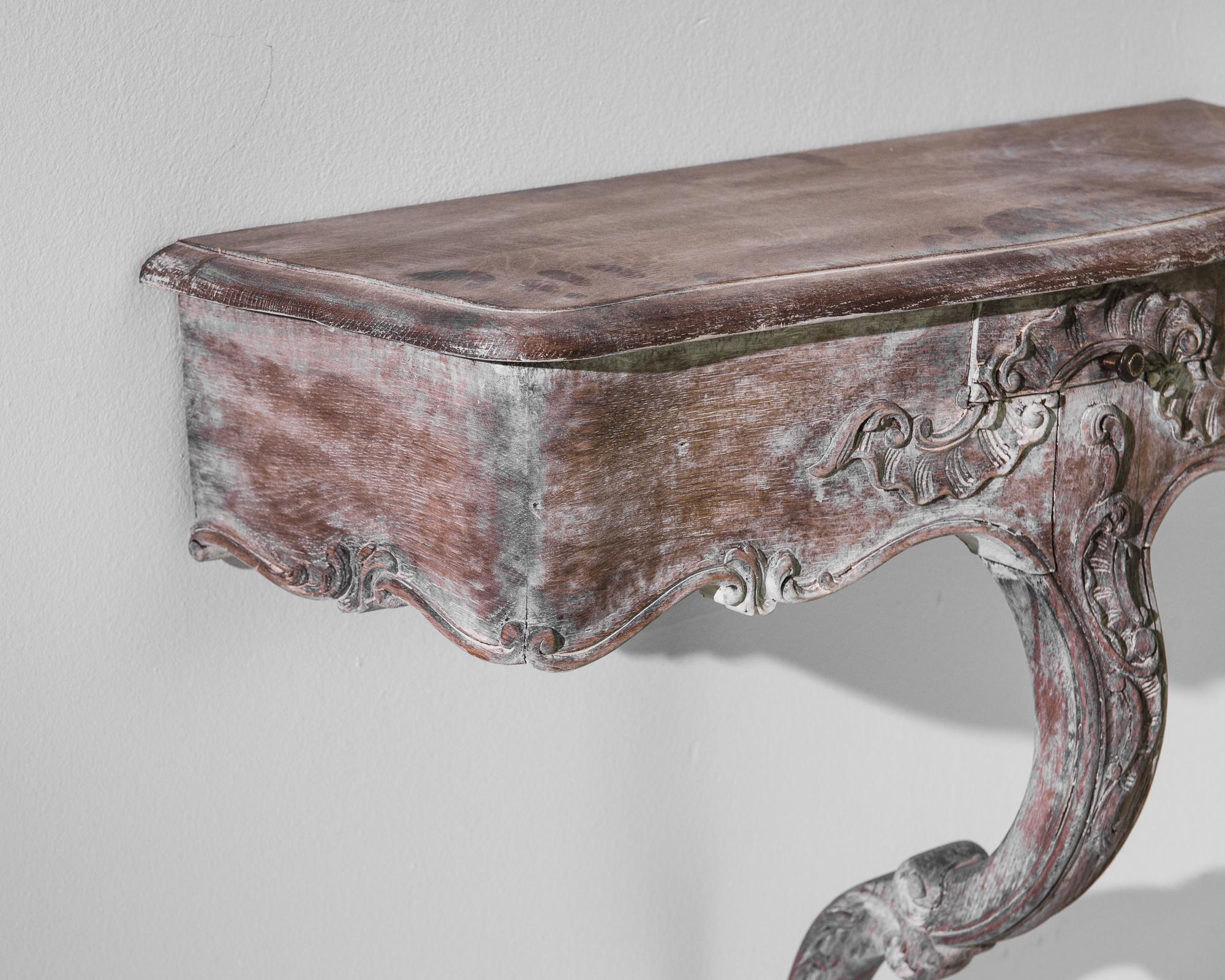 French 1840s Rococo Patinated Wooden Console