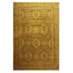 Tappeto Kirman in seta annodato antico con motivi floreali blu reale del 1840