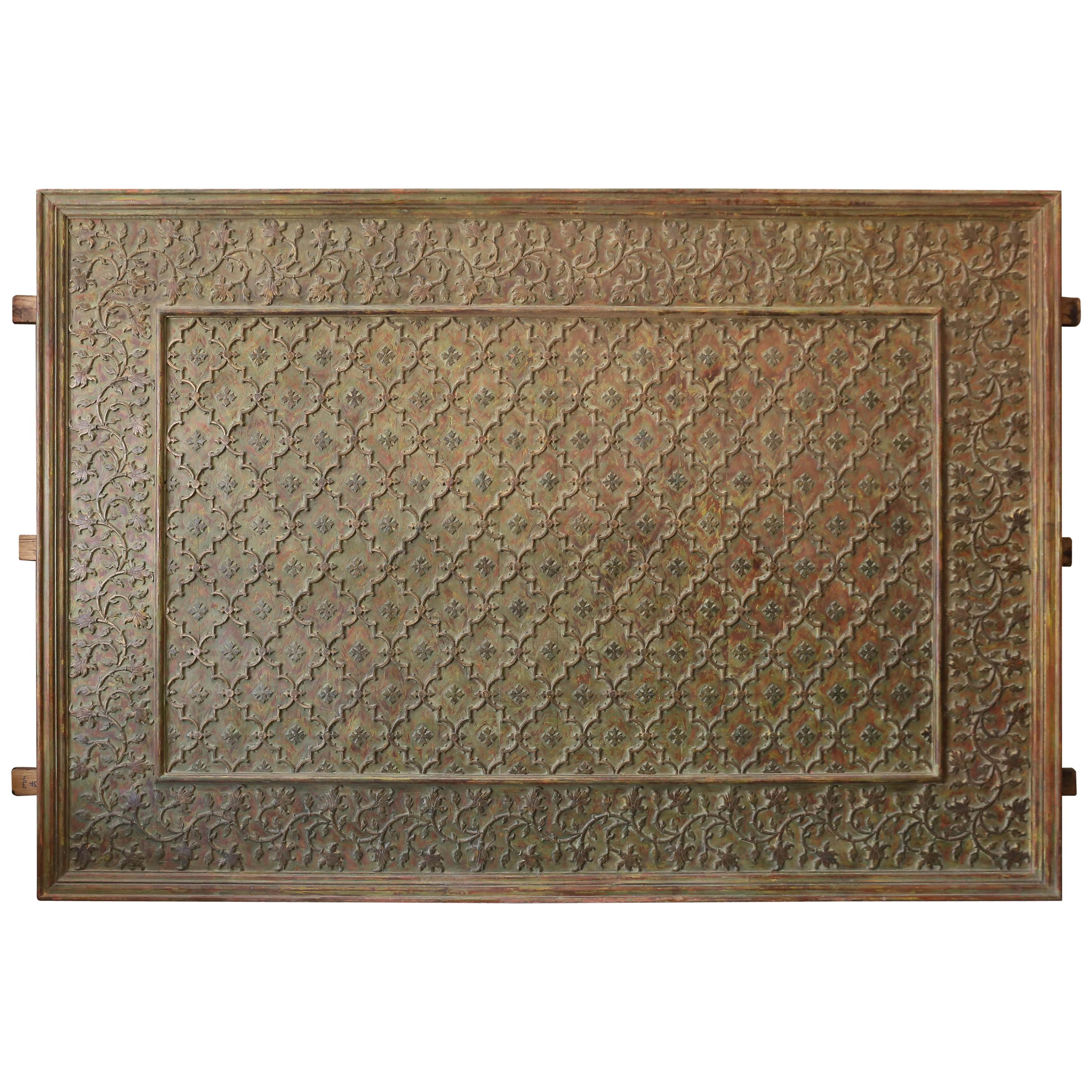 1840s Teak Wood and Bronze Ceiling Panel from a Jain Temple in Gujrat For Sale