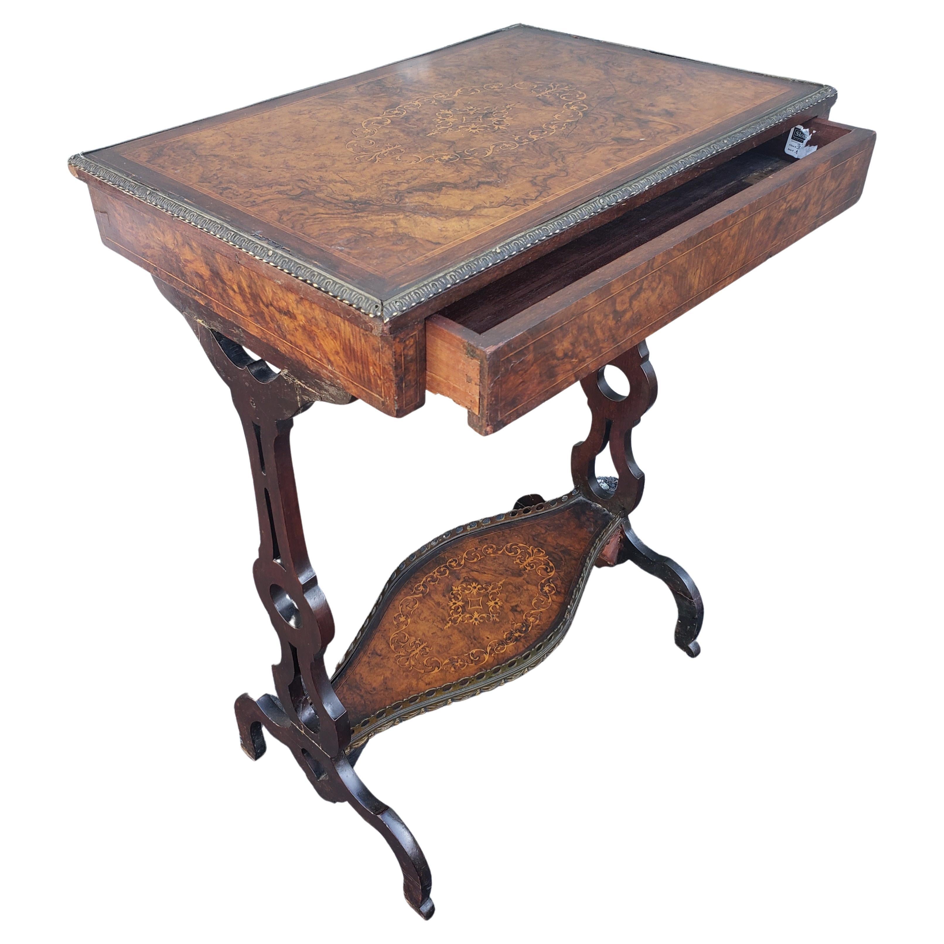 Early Victorian 1840s T.H. Filmer English Walnut Burl Tea Table with Metal Galleries