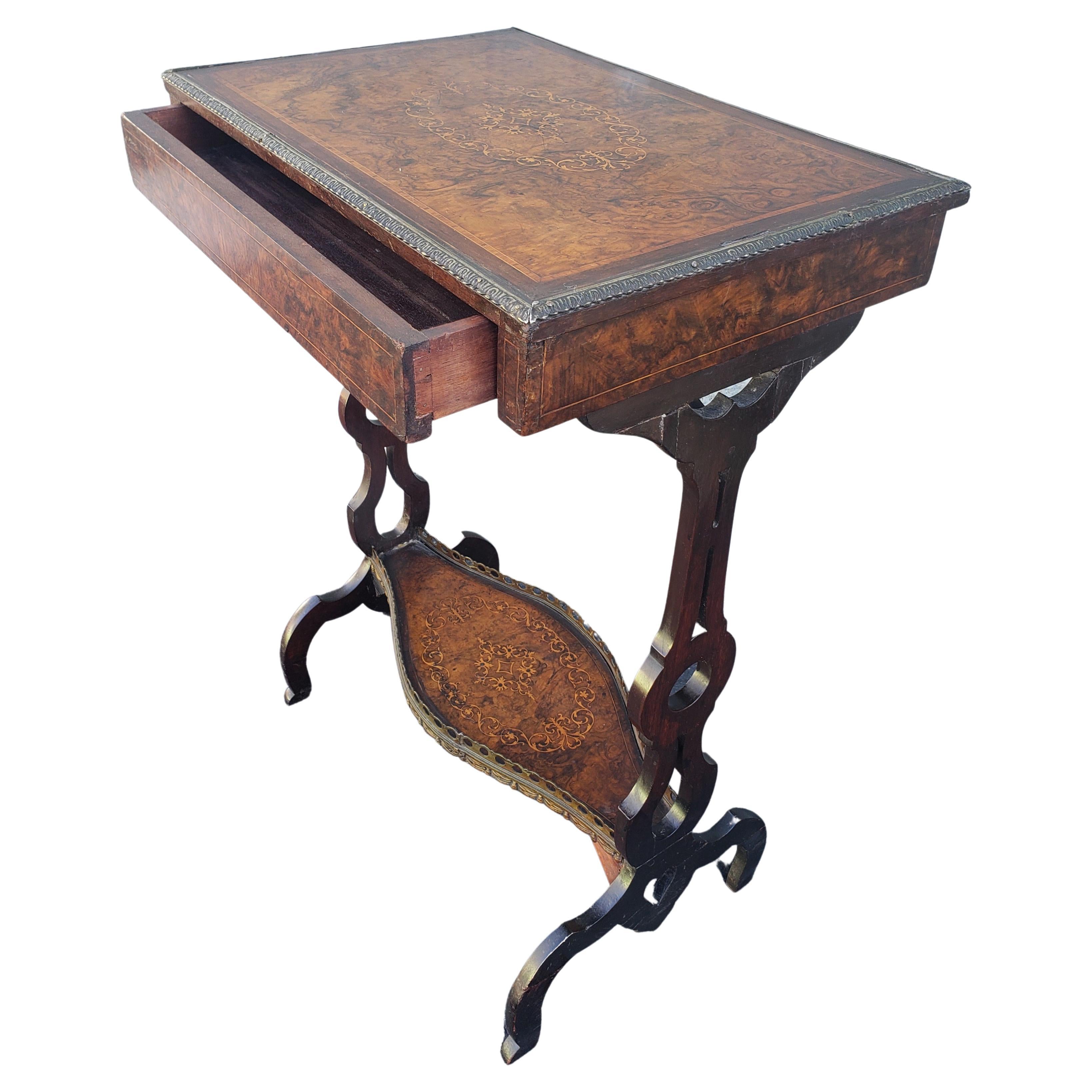Hand-Crafted 1840s T.H. Filmer English Walnut Burl Tea Table with Metal Galleries