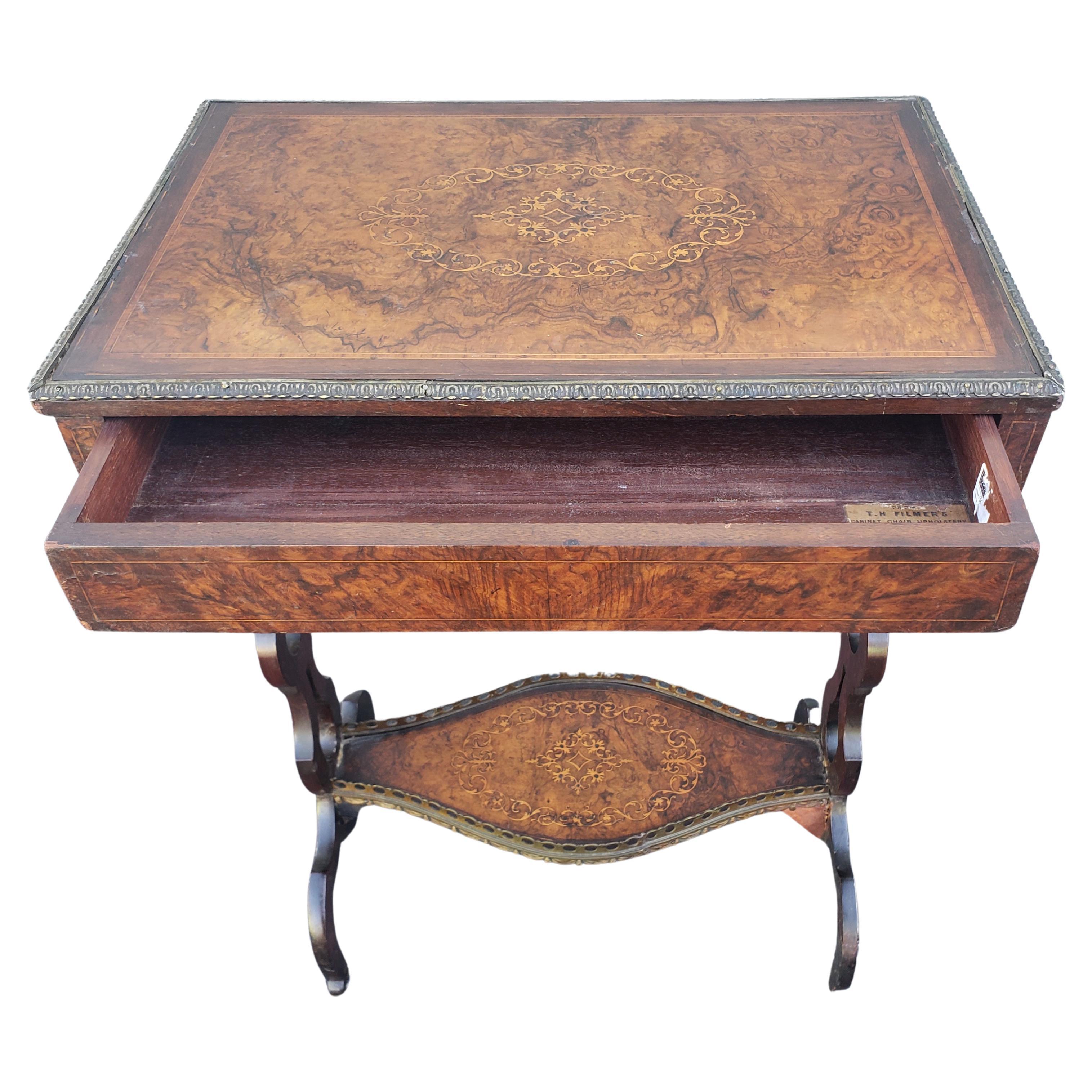 1840s T.H. Filmer English Walnut Burl Tea Table with Metal Galleries In Good Condition In Germantown, MD