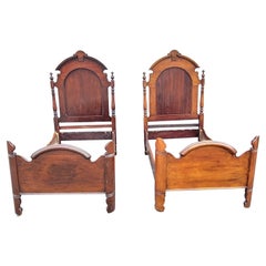 Antique 1840s Victorian Mahogany High Back Twin Bedsteads, a Pair