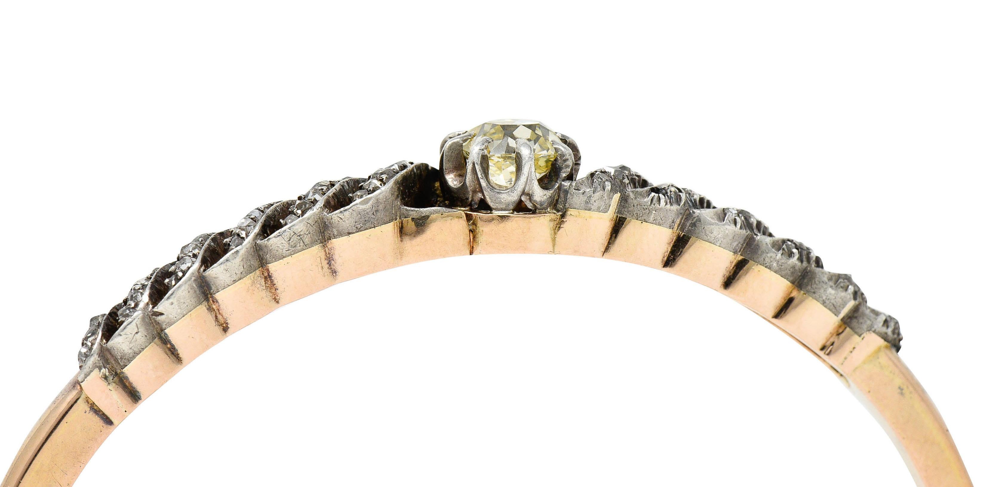1840's Victorian Old Mine Diamond Silver Topped 18 Karat Gold Bangle Bracelet 5