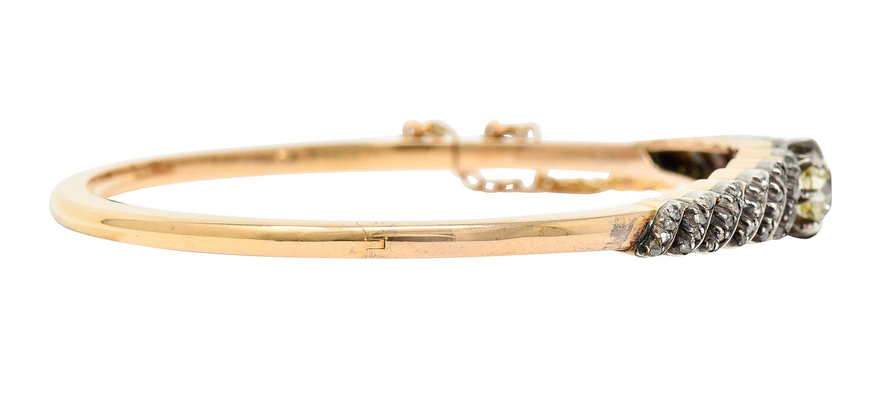 Women's or Men's 1840's Victorian Old Mine Diamond Silver Topped 18 Karat Gold Bangle Bracelet