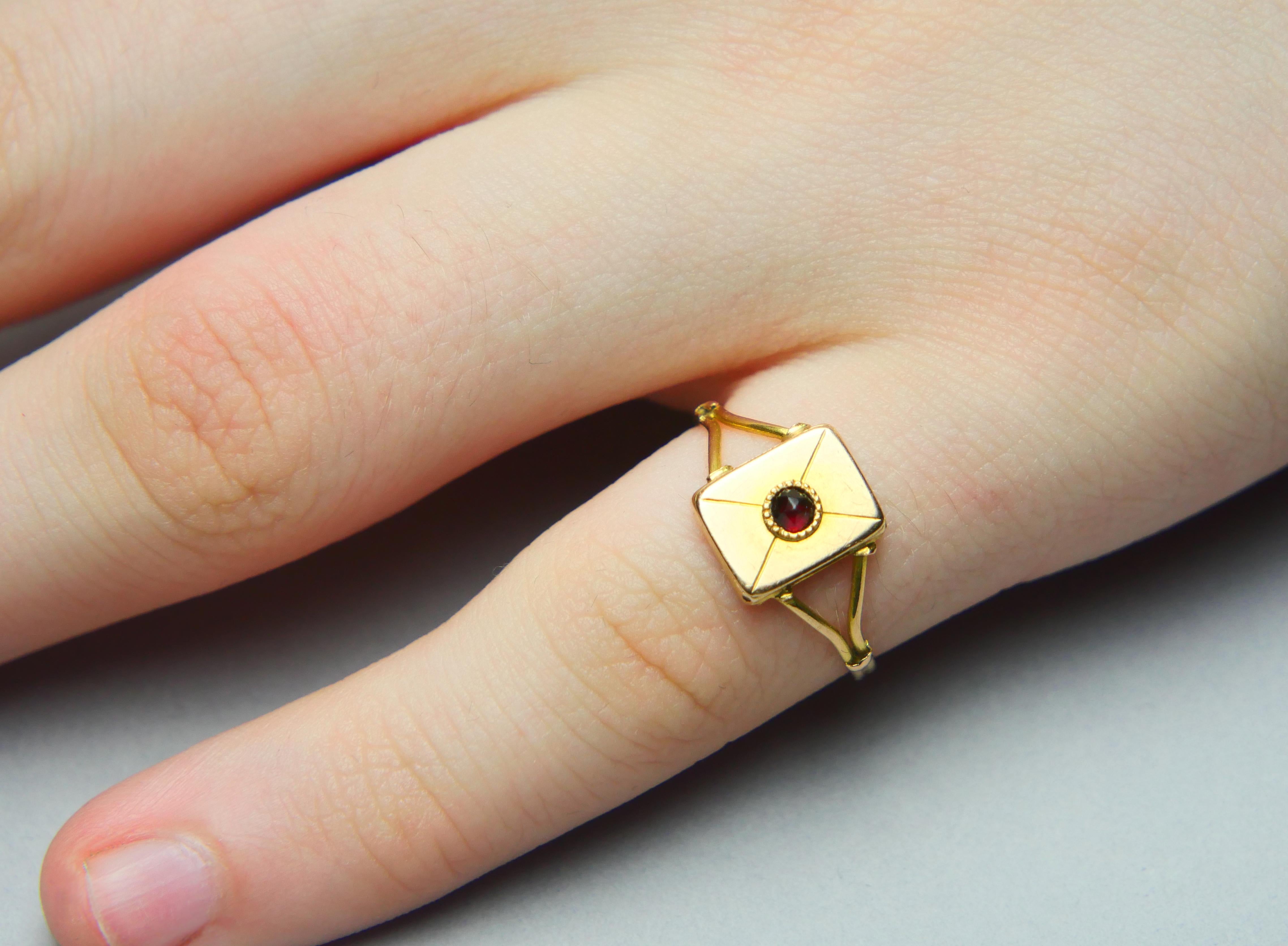 1841 Antique Poison Ring Garnet solid 18K Gold Ø 6.75 US / 1.4 gr 5