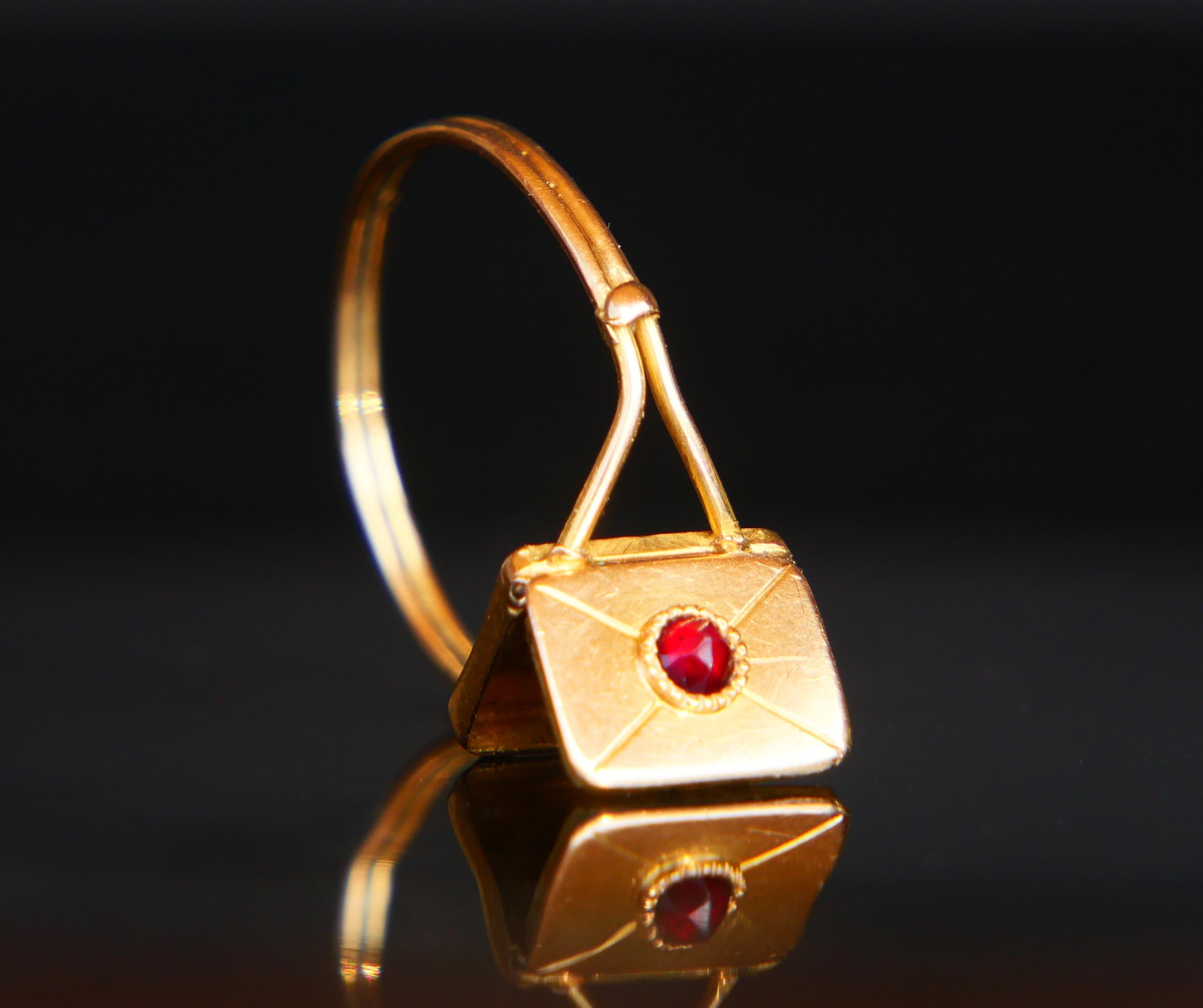 1841 Antique Poison Ring Garnet solid 18K Gold Ø 6.75 US / 1.4 gr 3