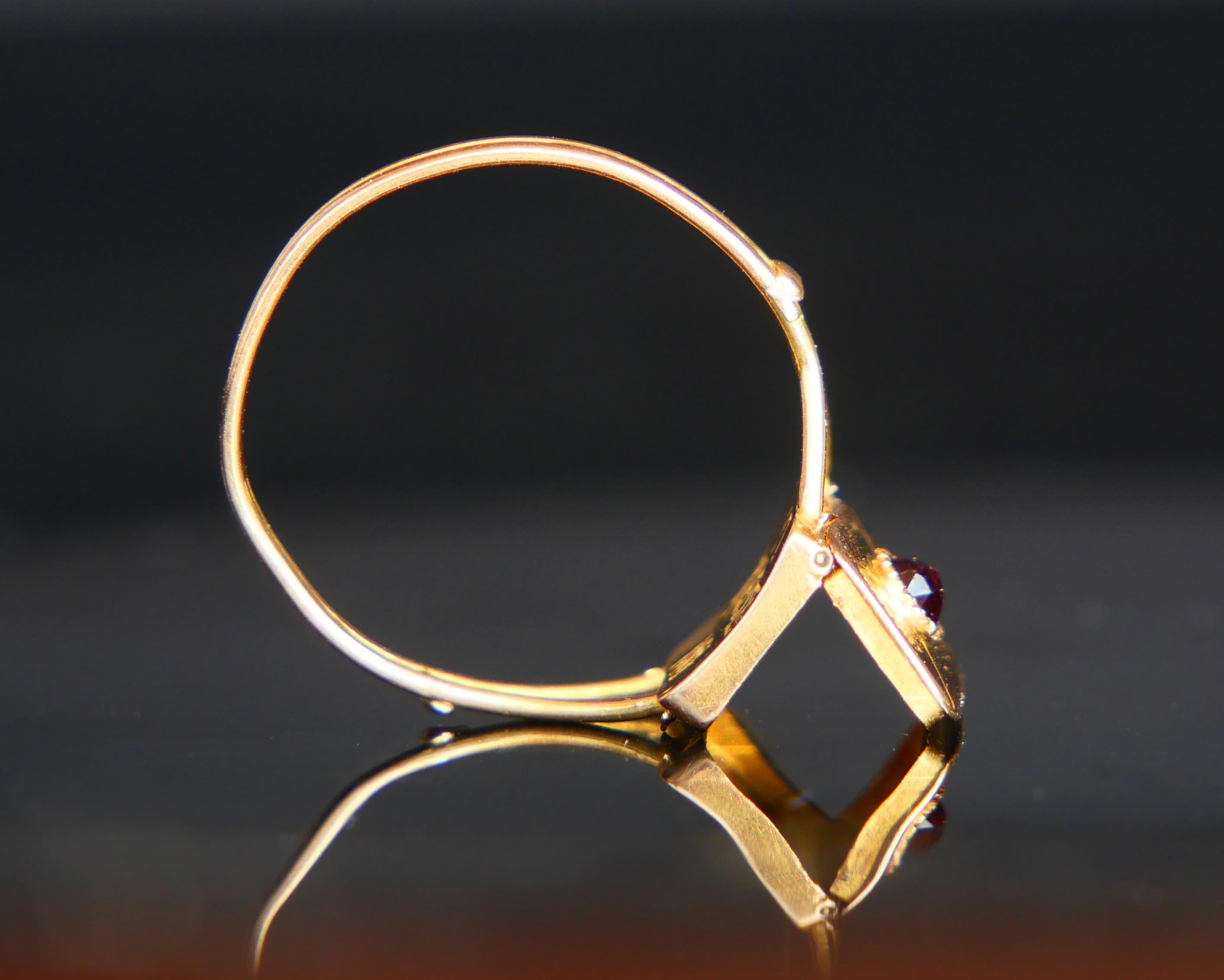 1841 Antique Poison Ring Garnet solid 18K Gold Ø 6.75 US / 1.4 gr 4