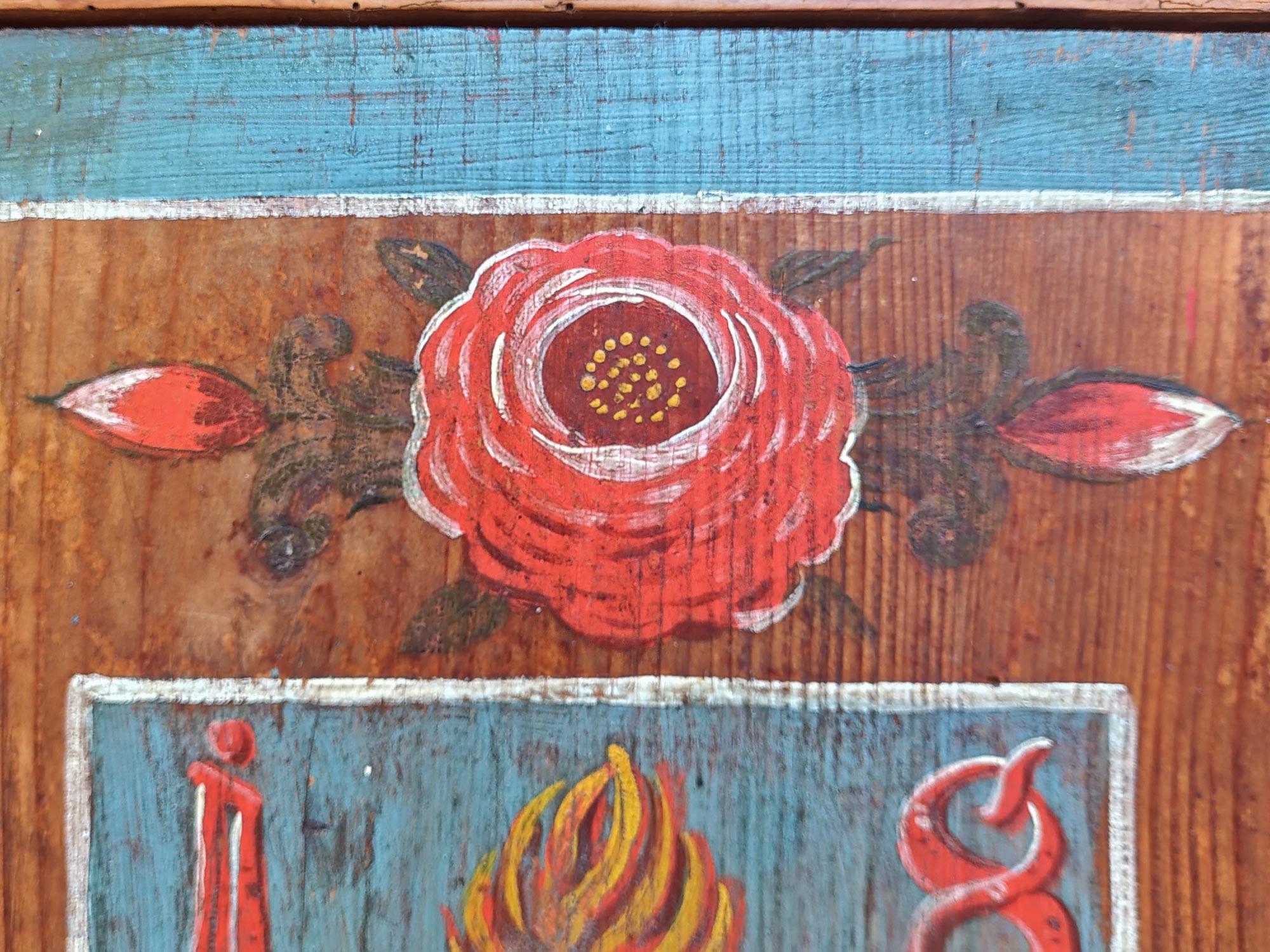 1841 Armoire peinte à motifs floraux bleus - Alpes européennes en vente 5