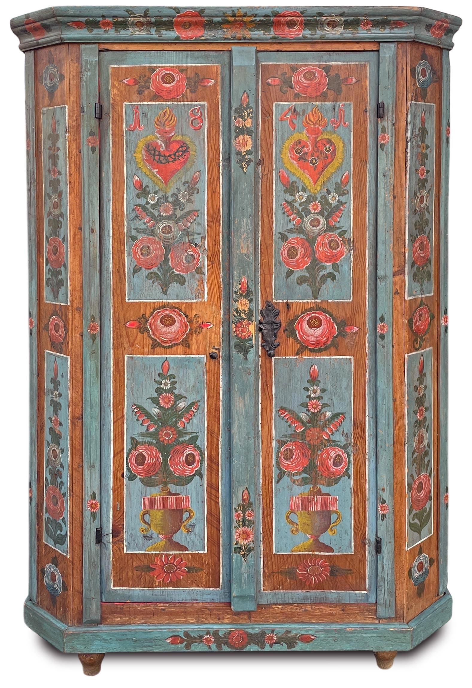 Armoire peinte de Bad Tölz - 1841

Informations techniques :
Période : 1841
Origine : Bad Tölz, Bavière (Allemagne du Sud)
Type de bois : sapin

Hauteur : 165 cm  64.96 in
Largeur : 103 cm (111 cm avec le cadre)  40.55 in (43.70 in avec le