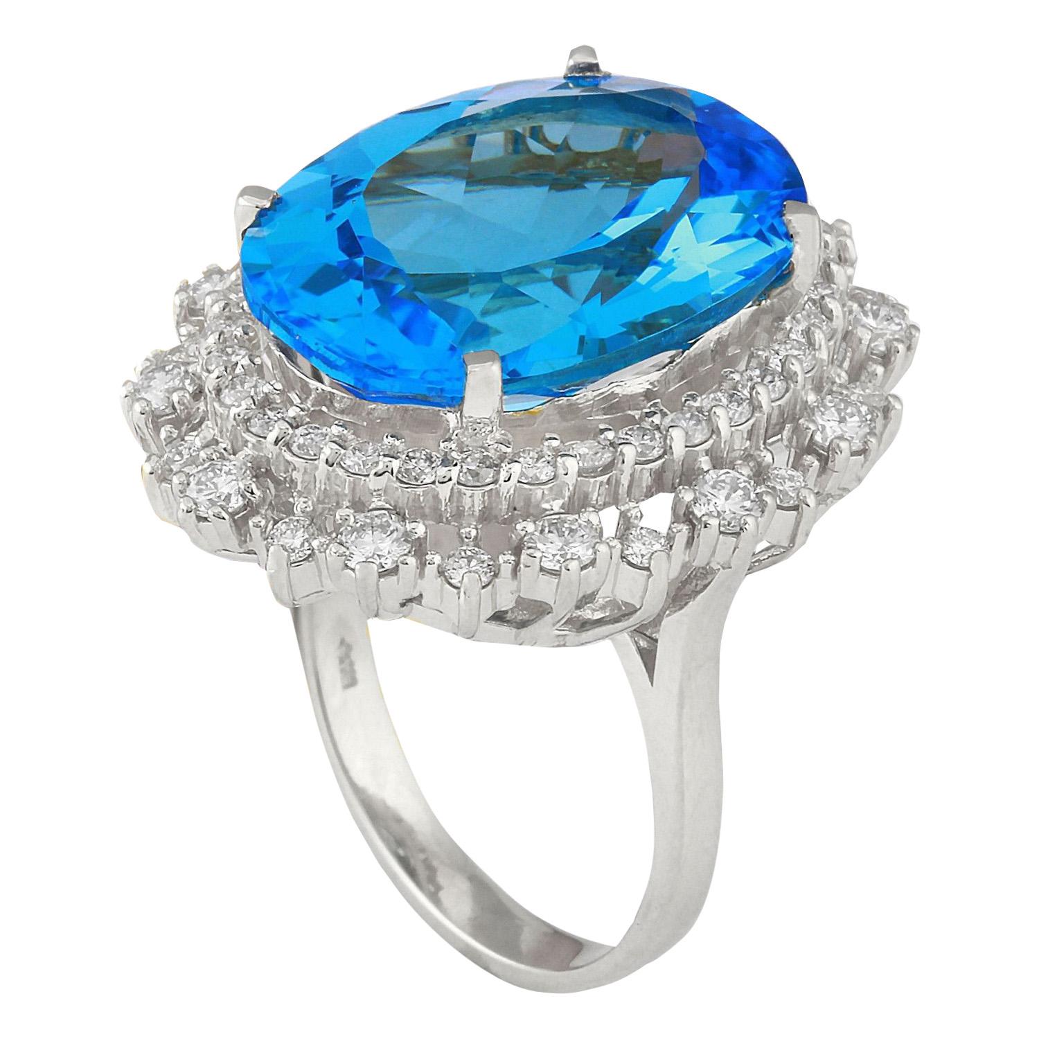 Modern Topaz Diamond Ring In 14 Karat Solid White Gold  For Sale