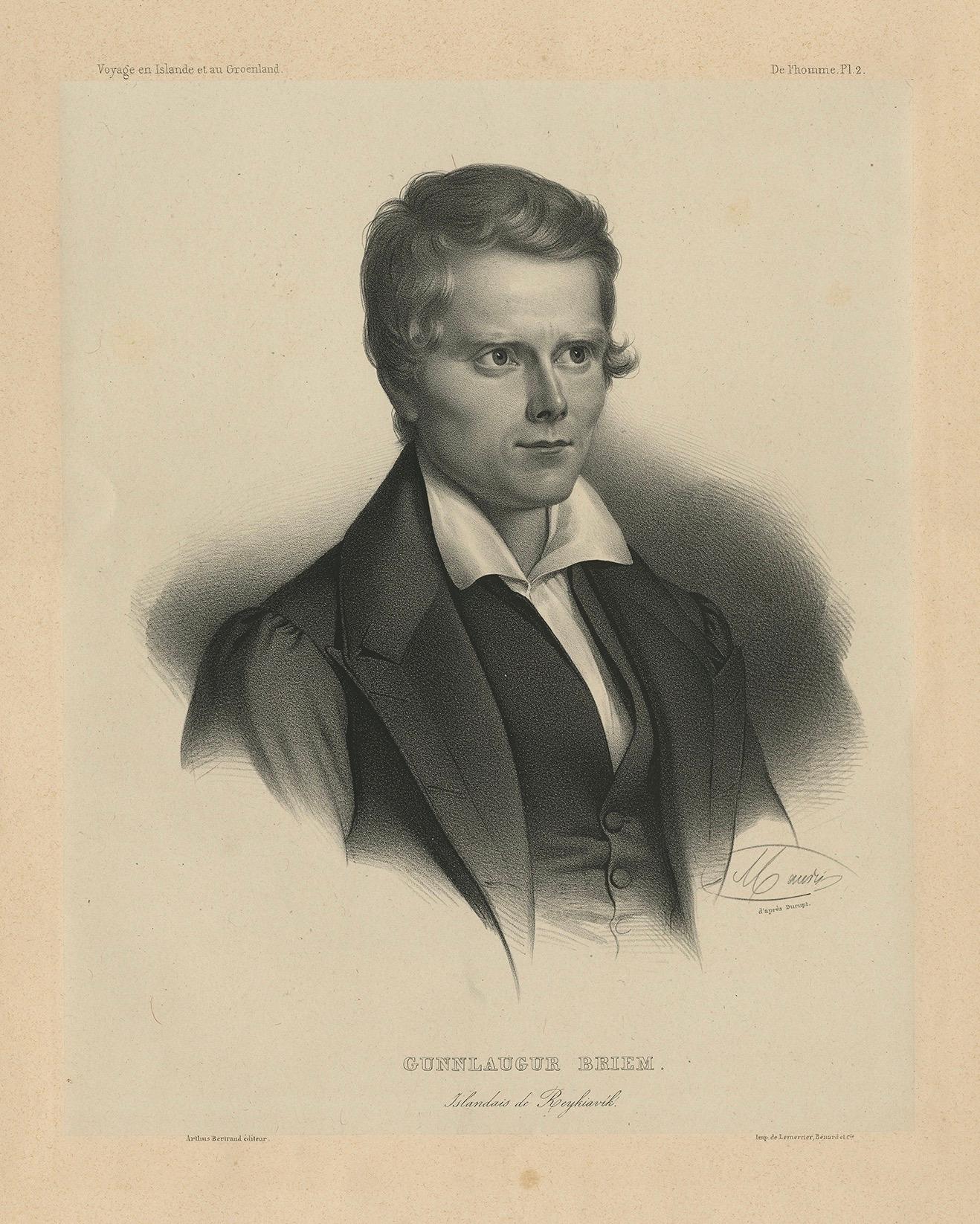 1842 Retrato antiguo - Gunnlaugur Briem, estudiante islandés en Reikiavik en Bueno estado para la venta en Langweer, NL