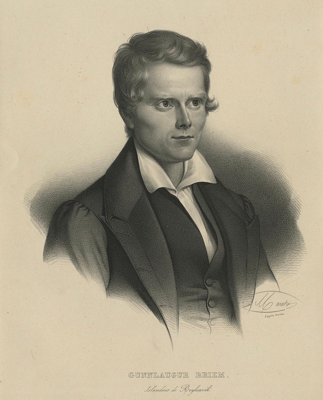 1842 Retrato antiguo - Gunnlaugur Briem, estudiante islandés en Reikiavik siglo XIX en venta
