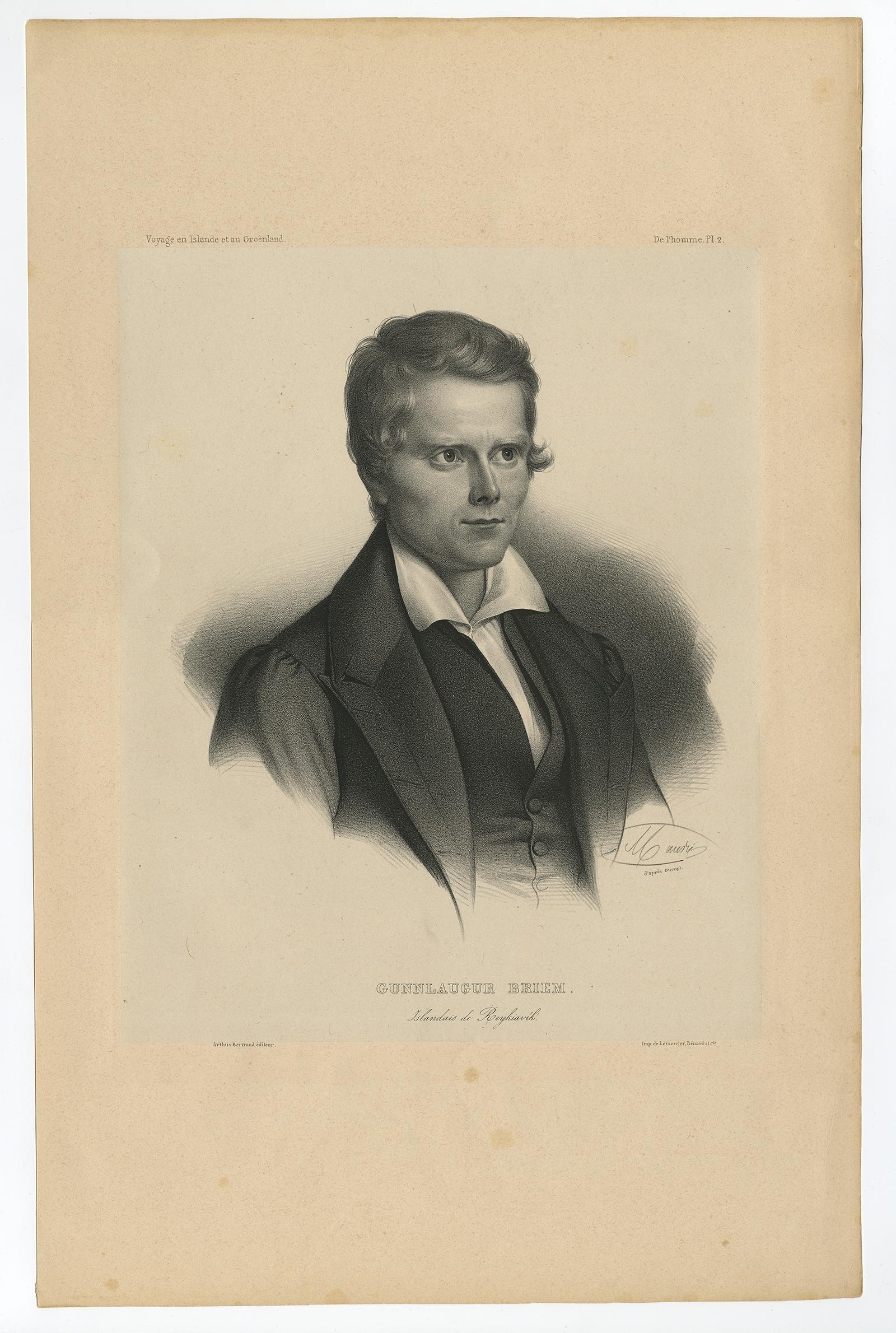 1842 Retrato antiguo - Gunnlaugur Briem, estudiante islandés en Reikiavik en venta 1