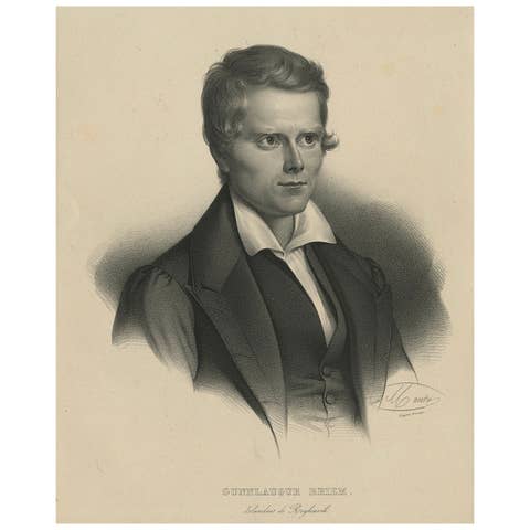 1842 Antique Portrait Print – Gunnlaugur Briem, Icelandic Student in Reykjavik