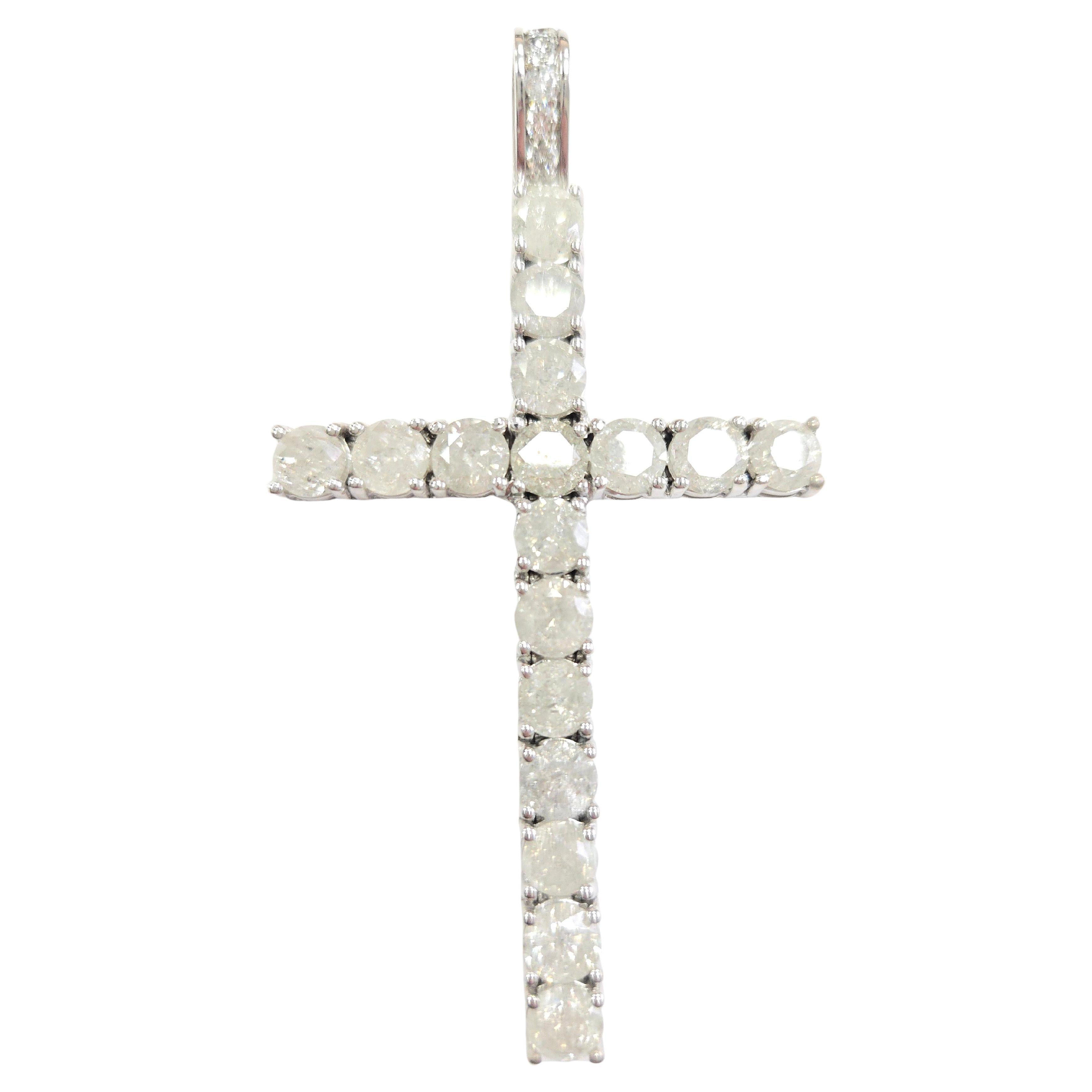 18.42 Carat Natural Diamond LARGE Cross Pendant 14 Karat White Gold