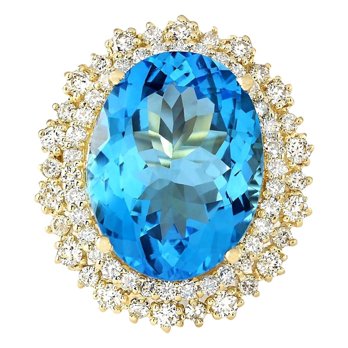 Natural Topaz Diamond Ring In 14 Karat Yellow Gold  For Sale