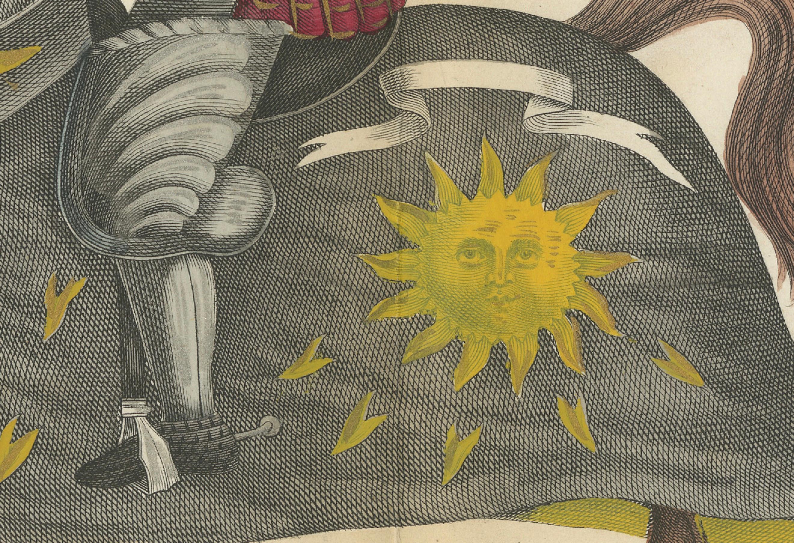 Handkolorierte Lithographie von 1842: Zwei Ritter in lebhaften heraldischen Farben (Mittleres 19. Jahrhundert) im Angebot