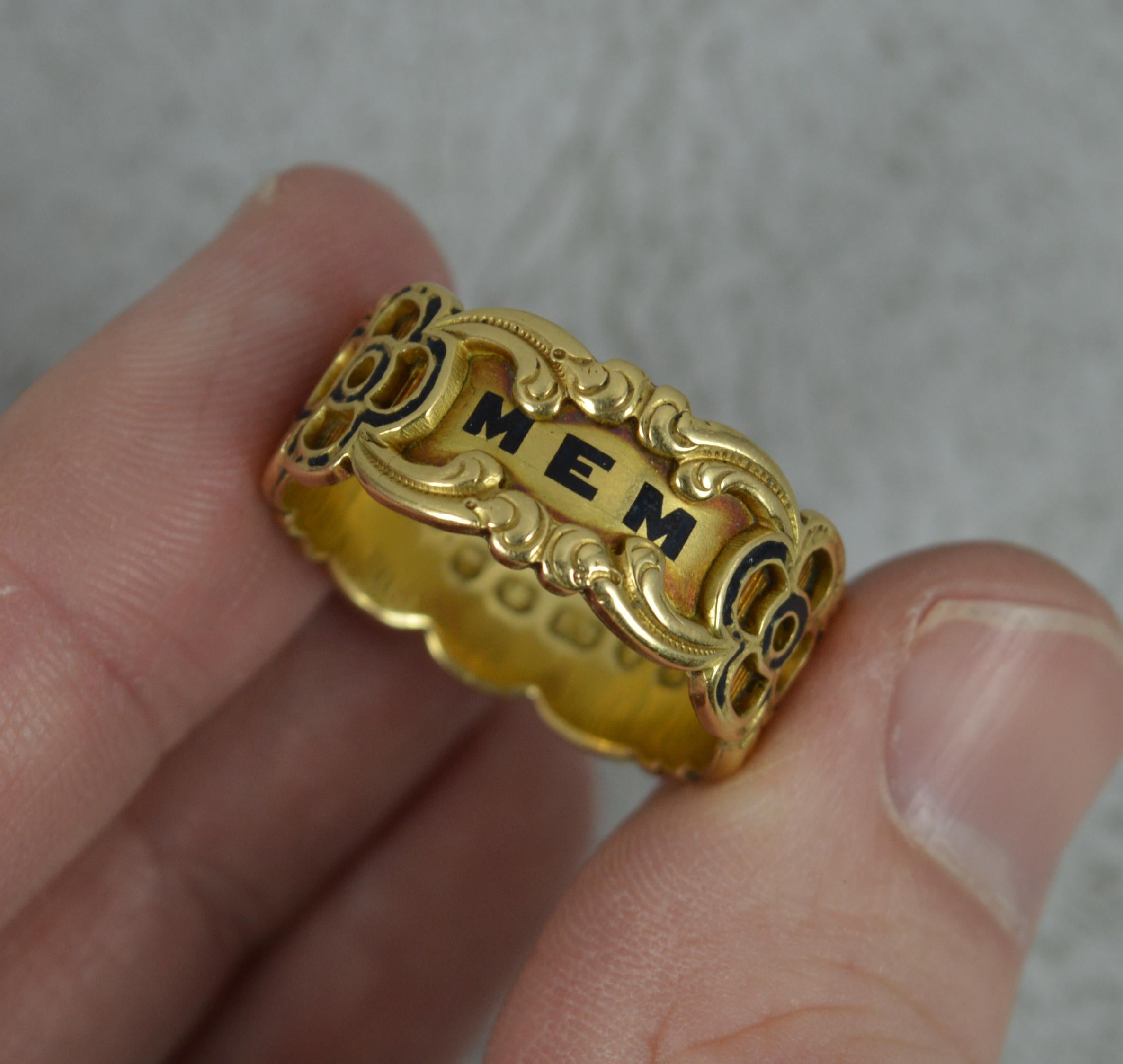 1842 Victorian 18 Carat Gold Enamel In Memory of Mourning Band Ring 5
