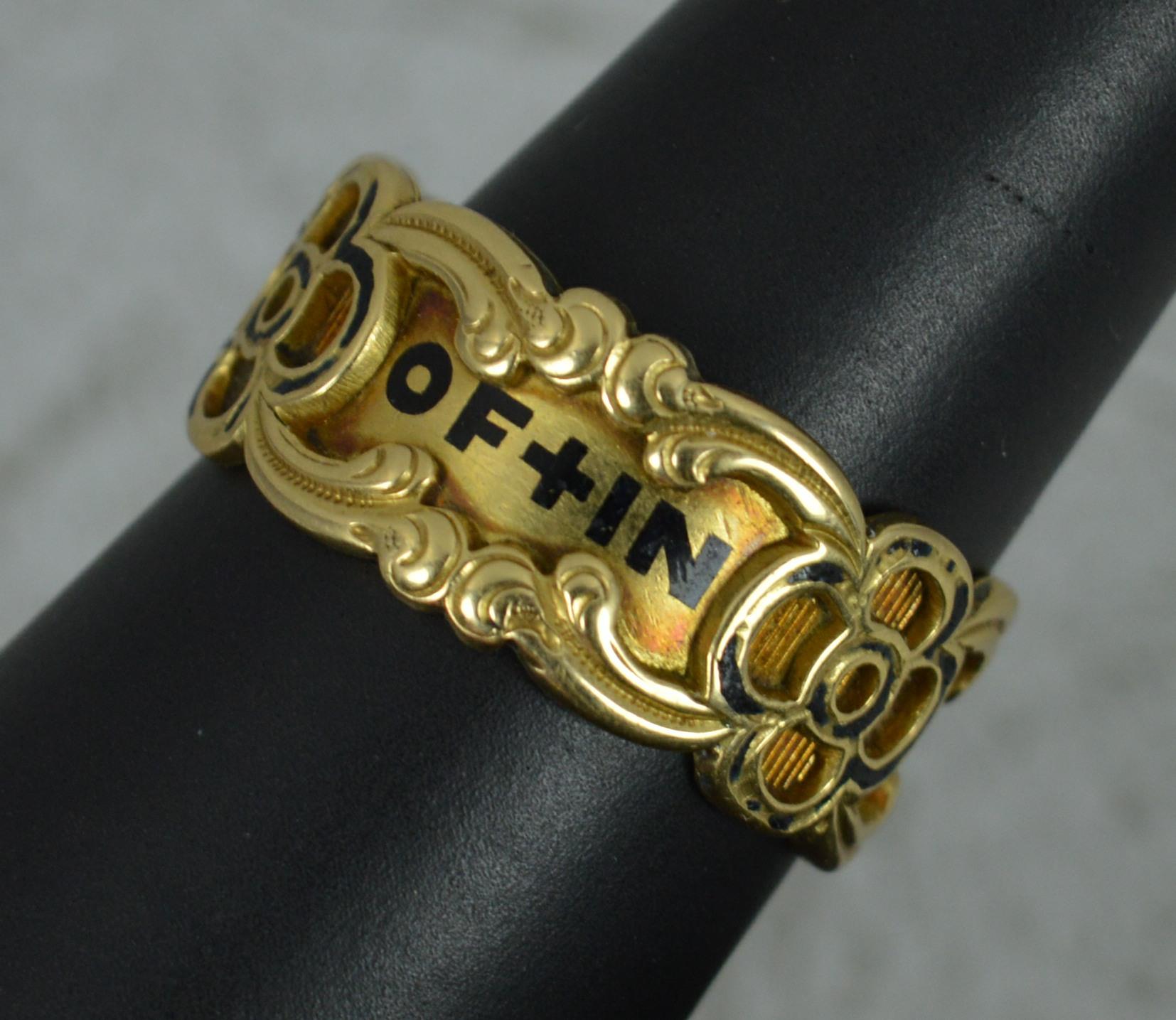 1842 Victorian 18 Carat Gold Enamel In Memory of Mourning Band Ring 6
