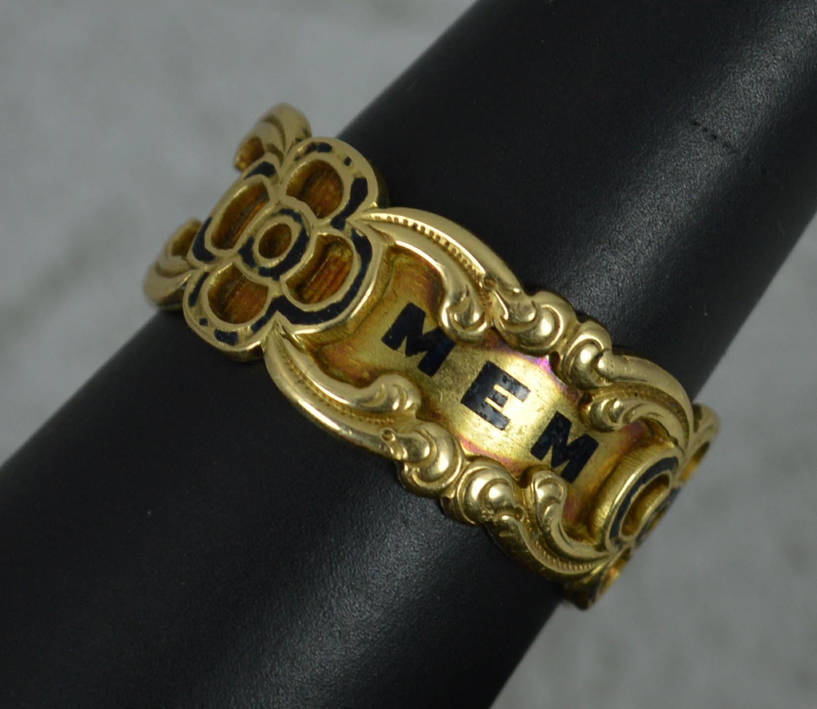 1842 Victorian 18 Carat Gold Enamel In Memory of Mourning Band Ring For Sale 7