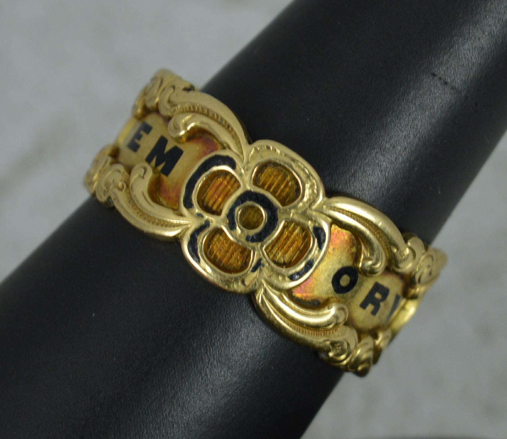 1842 Victorian 18 Carat Gold Enamel In Memory of Mourning Band Ring 8