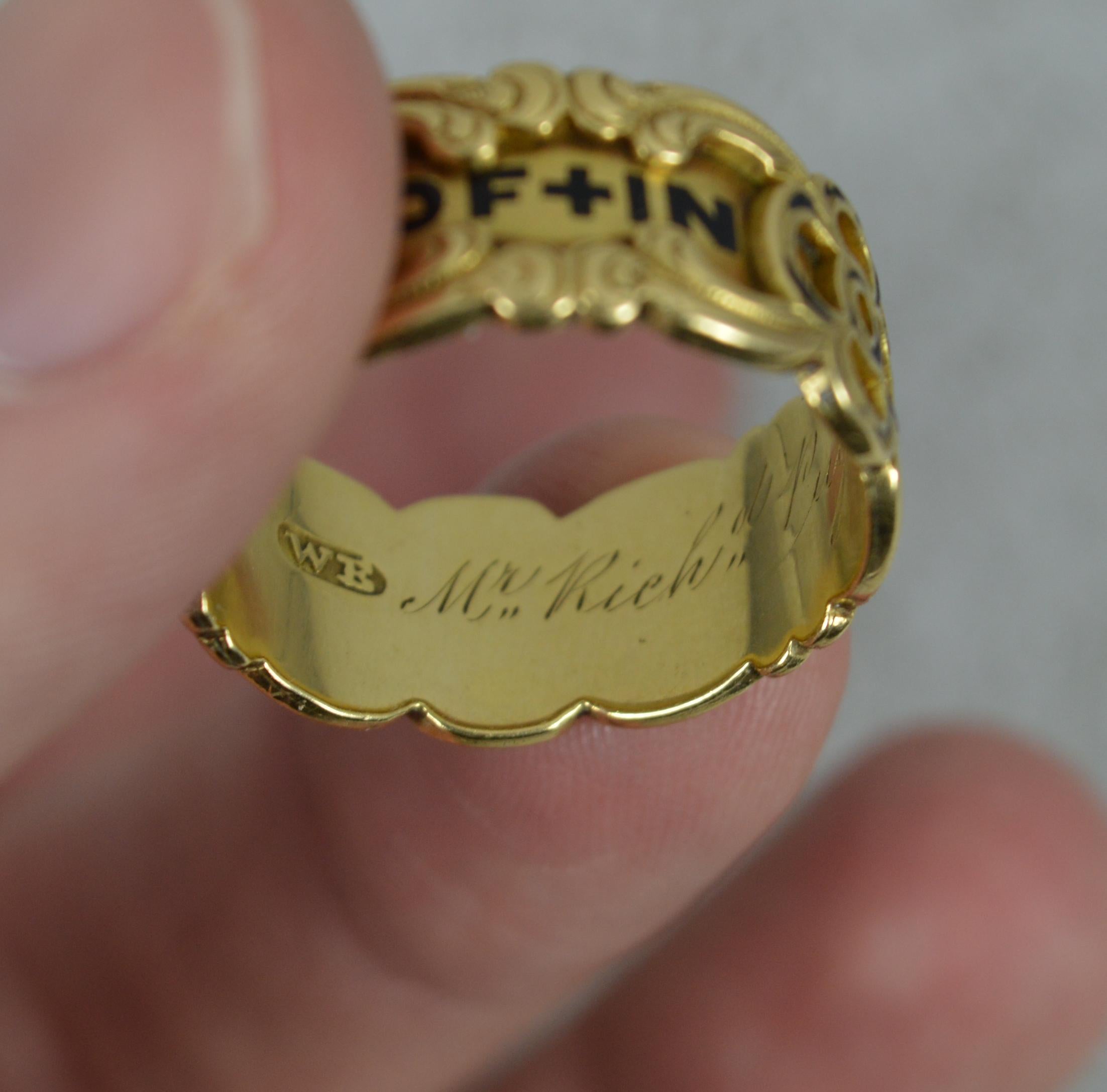 Women's or Men's 1842 Victorian 18 Carat Gold Enamel In Memory of Mourning Band Ring